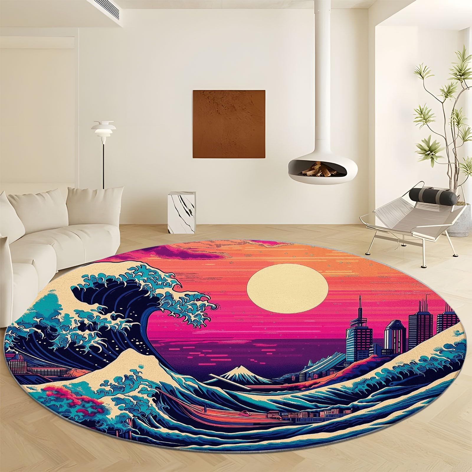 Tapis rond de salon style japonais sous table à manger