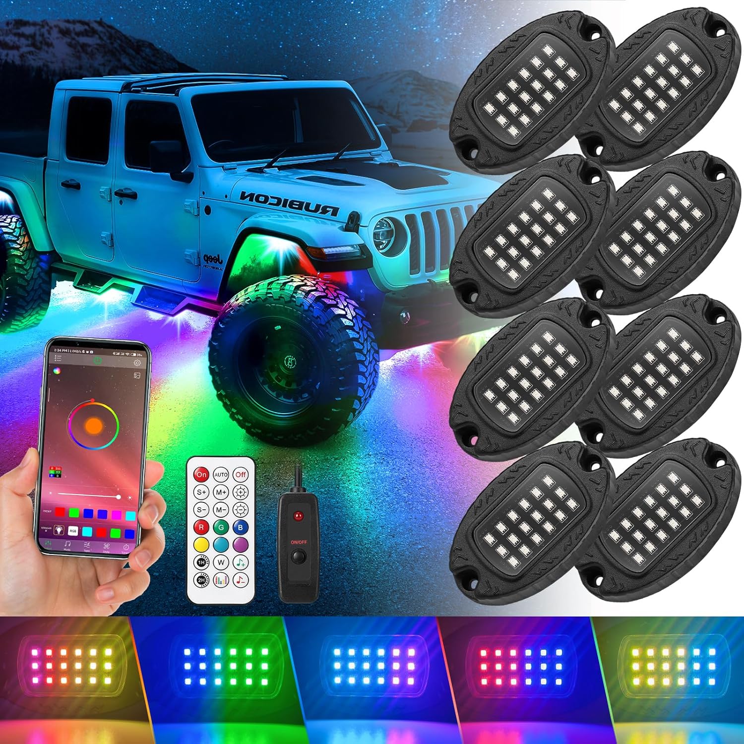 8Pods Dreamcolor RGBIC Rock Lights 256 Chasing Mode Metal LED Rock Lights for Trucks with APP/RF Remote Control, Underglow Lights for Truck Brake Warn Multicolor Neon 12V Waterproof for Jeep Car UTV