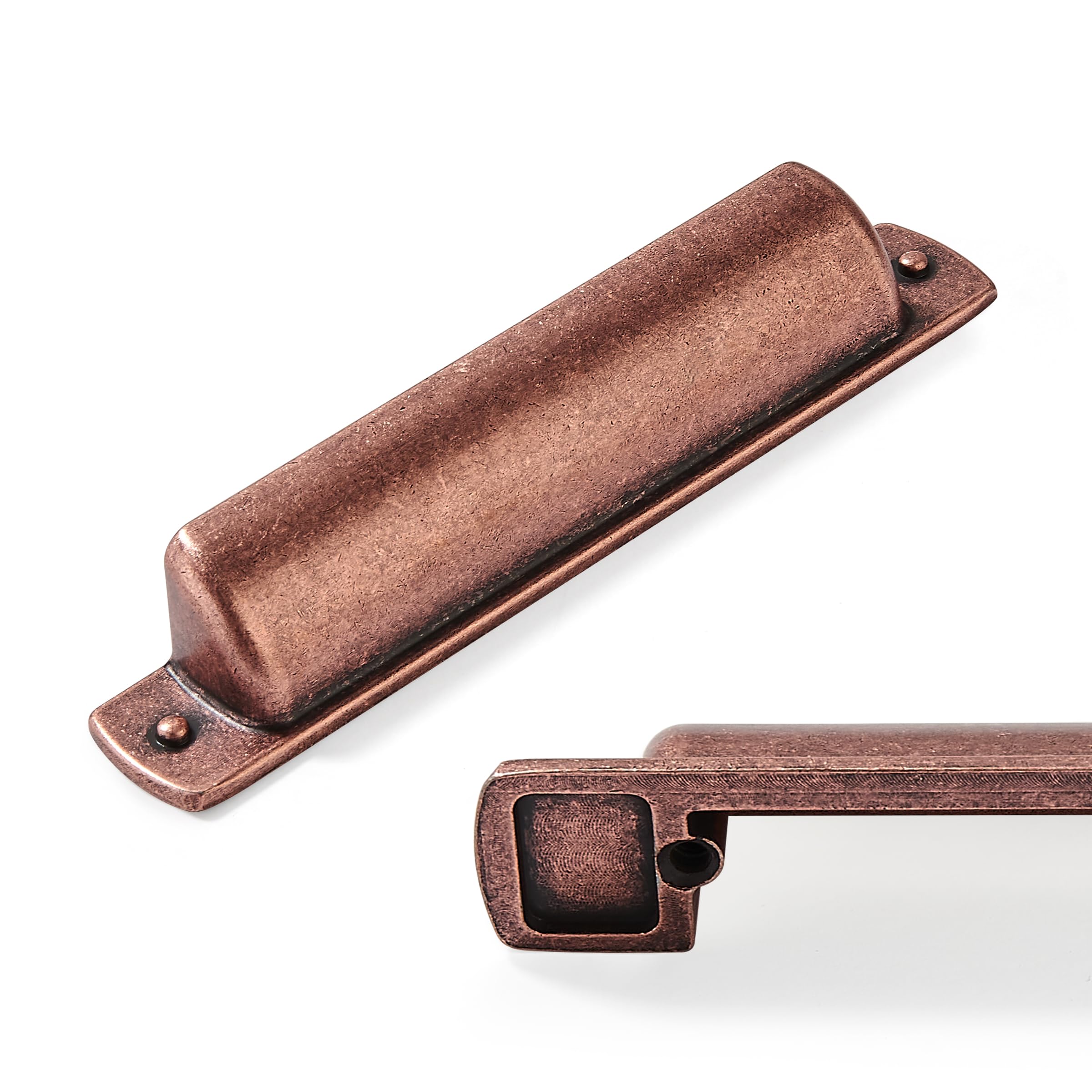 CABDM 2 Pack Cup Pulls 3"(76mm) Center to Center Drawer Pulls Antique Copper Cabinet Handles Kitchen Hardware Vintage Bin Cup Drawer Handles Copper Knobs