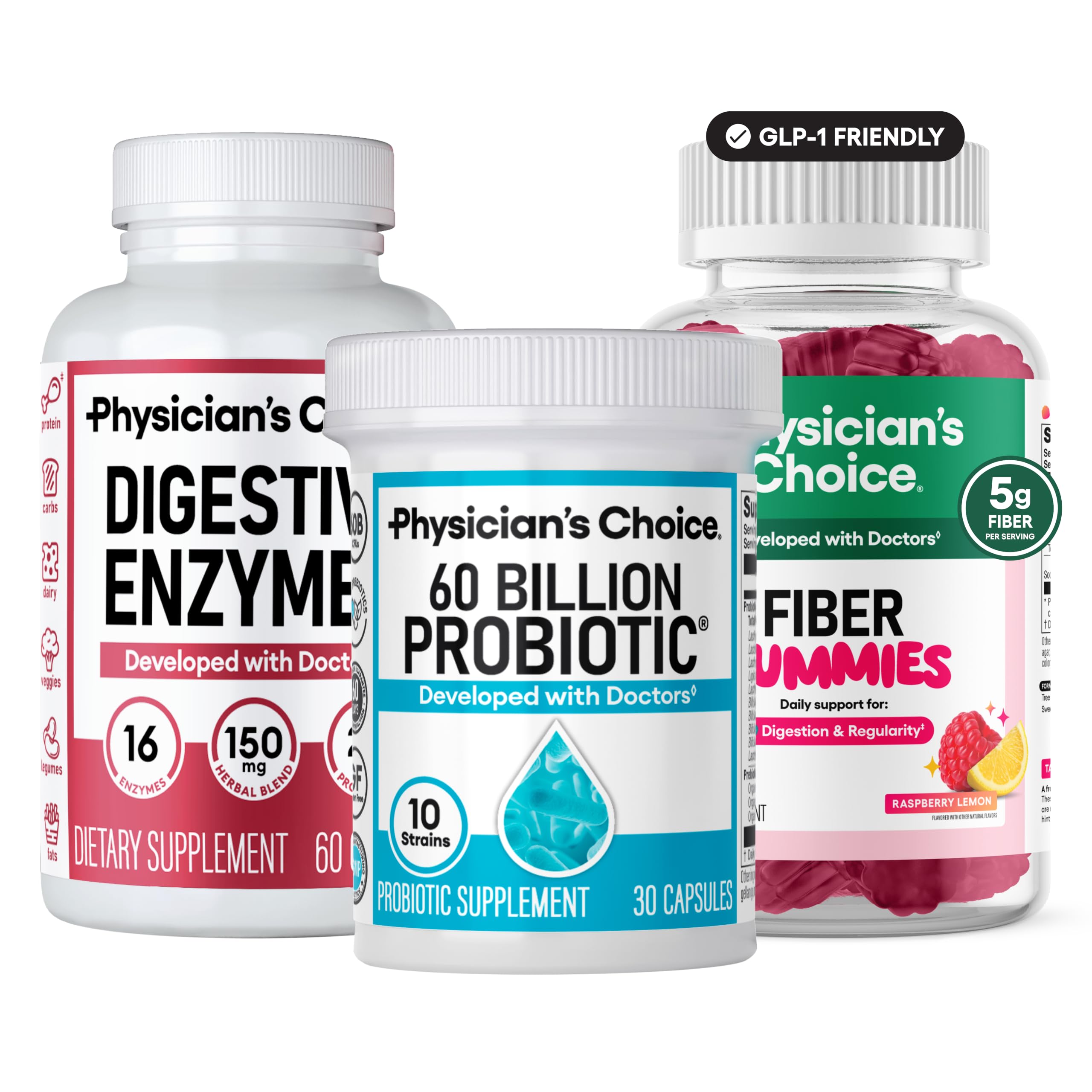 Physician's CHOICE Daily Gut Trio for GLP-1 Support, Bloating & Digestion