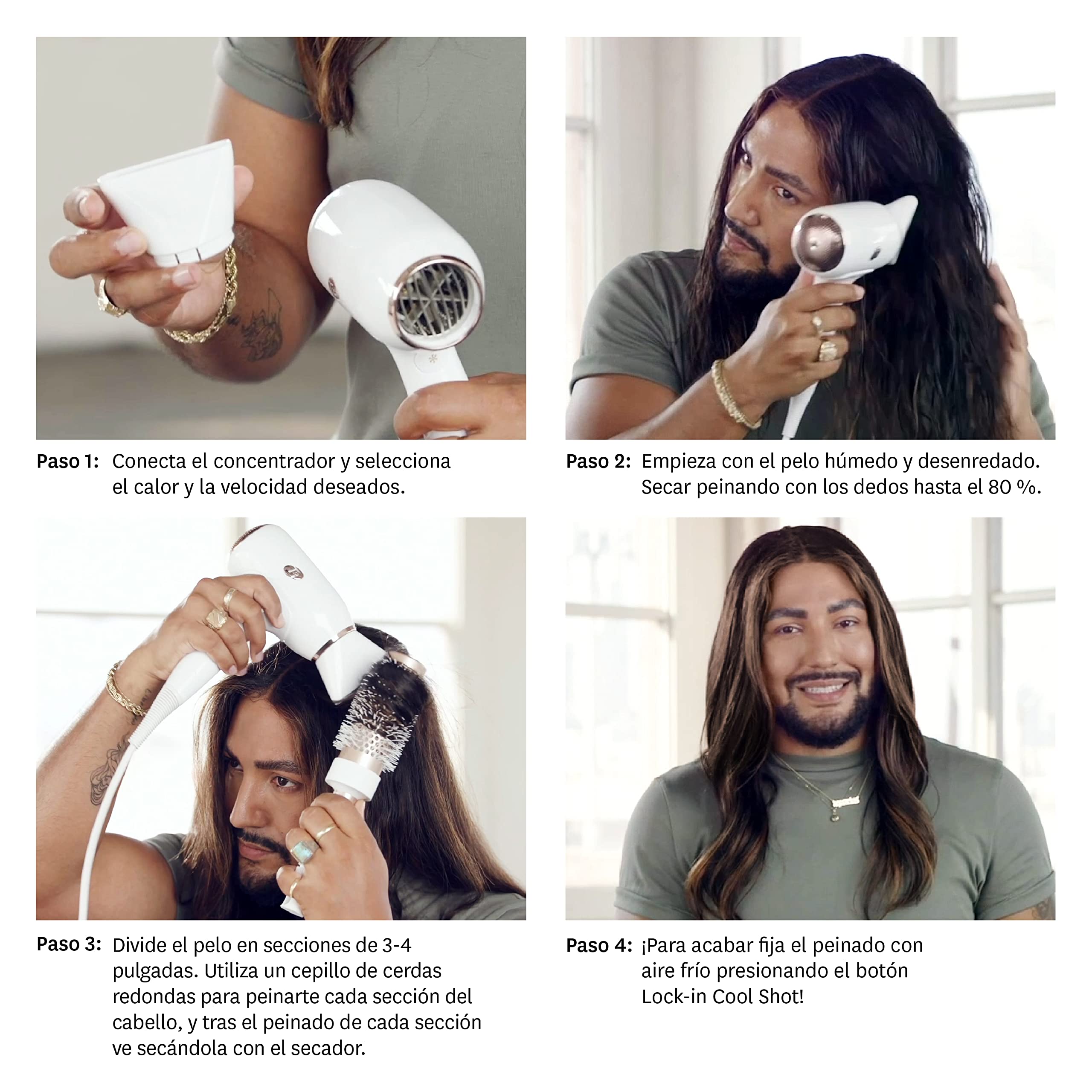 T3 Fit Compact Ionic Secador de pelo profesional, rápido secado, ligero, ergonómico, alisa el encrespamiento y con múltiples combinaciones de velocidad y calor