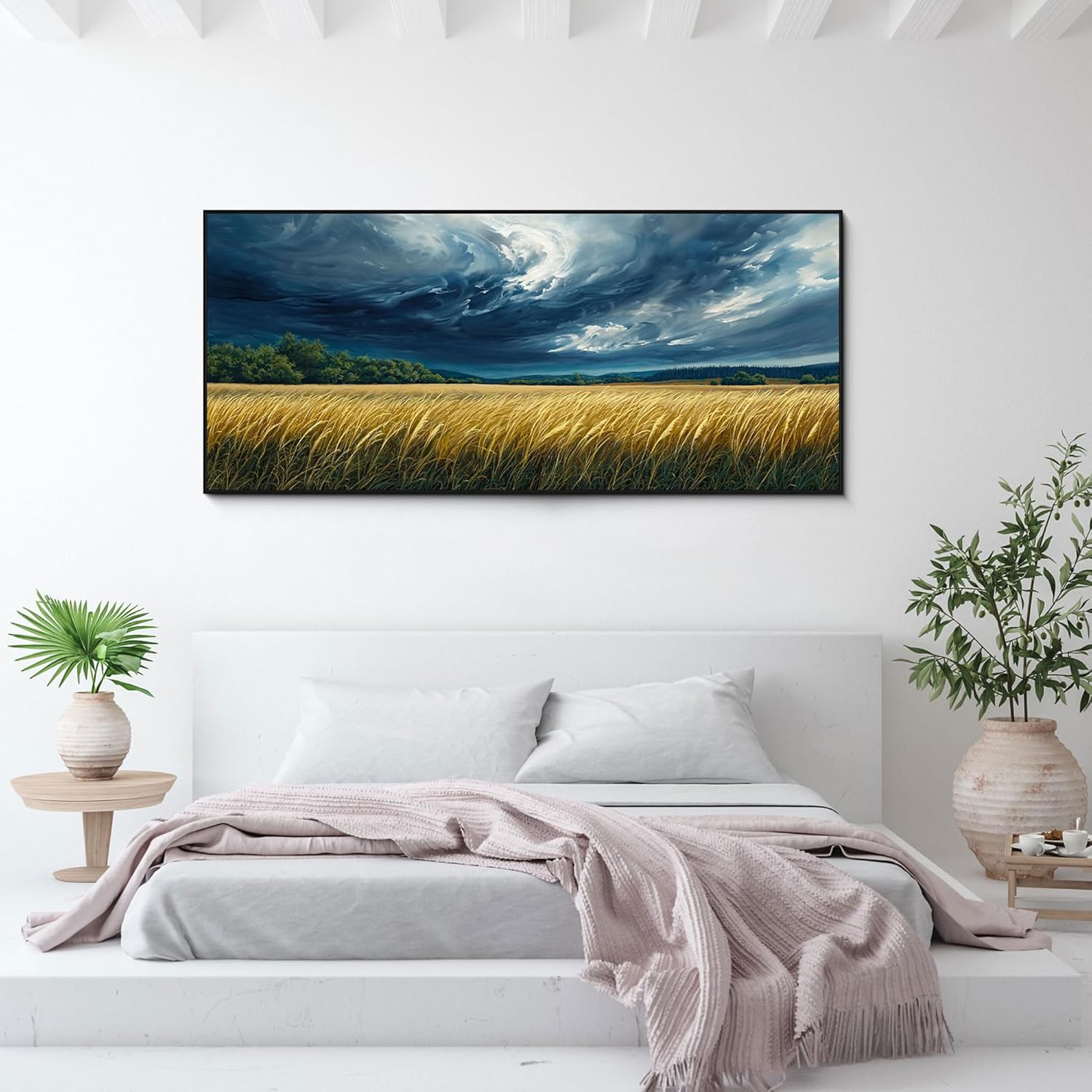 yiijeah Wall Art for Living Room Bedroom - Extra Large 70x31 Inches Canvas Picture Rustic Forest Landscape Artwork for Walls Blue Abstract Home Decor