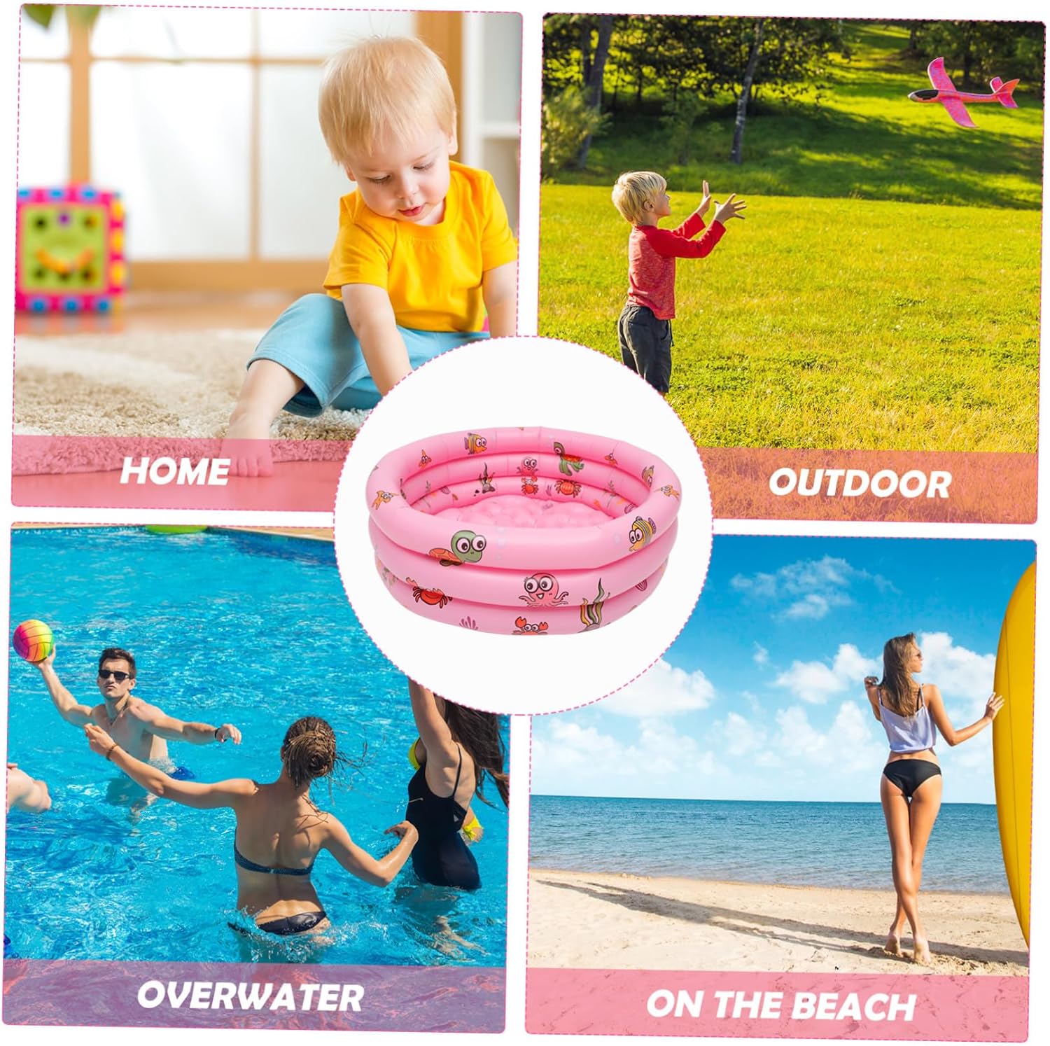 23pcs Inflatable Swimming Pool for Air Pump and Repair Kit PVC Material Floating Ocean Ball Design Pink Multifunctional Bathtub for Summer Cooling and Outdoor Fun
