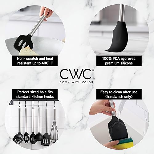 Miniatura 3 de COOK WITH COLOR Utensilios de cocina de silicona, juego de utensilios de cocina de 10 piezas, utensilios de cocina de silicona fáciles de limpiar,