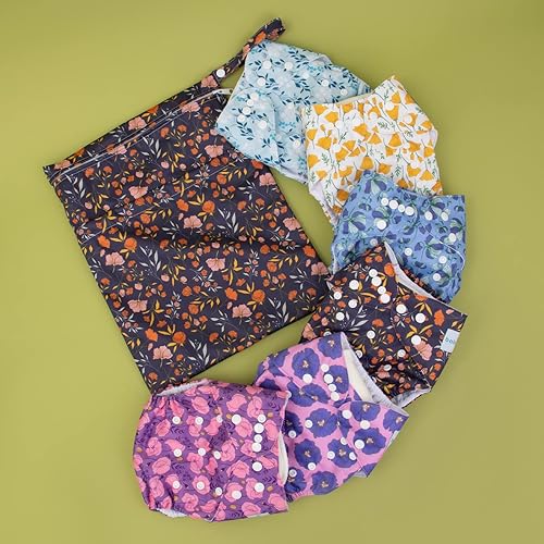 Miniatura 6 de babygoal Pañales de tela reutilizables, paquete de 6 + 6 piezas de insertos + bolsa húmeda, tamaño único, fundas de pañales de bolsillo lavables