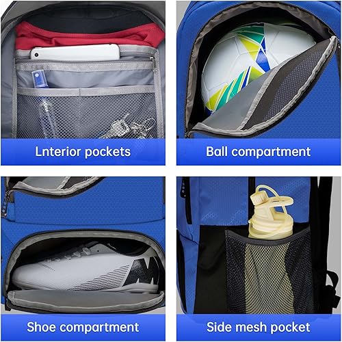 Miniatura 4 de Mkour Bolsa de fútbol, mochila de fútbol para fútbol, baloncesto, voleibol, bolsas de fútbol para niños y niñas con compartimento para pelotas y