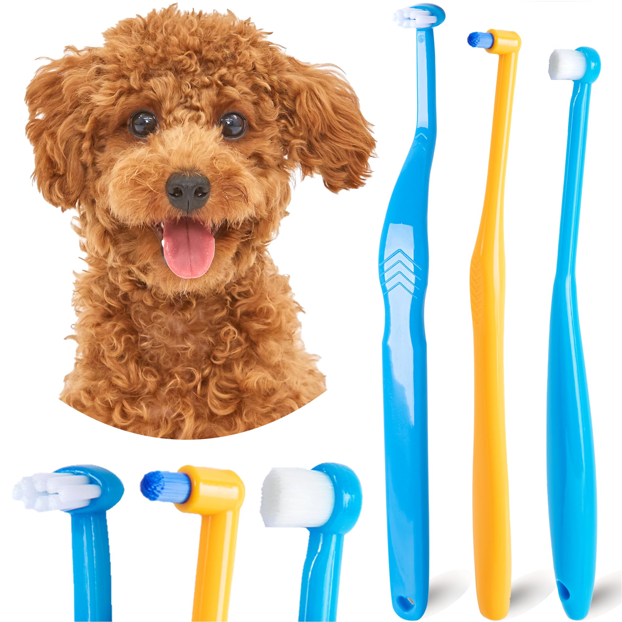 Cepillo de dientes para perros pequeños, kit de cepillado de dientes de gato y cachorro, mini cepillo de dientes de cabeza horizontal para gatitos y mascotas pequeñas, cepillos de dientes