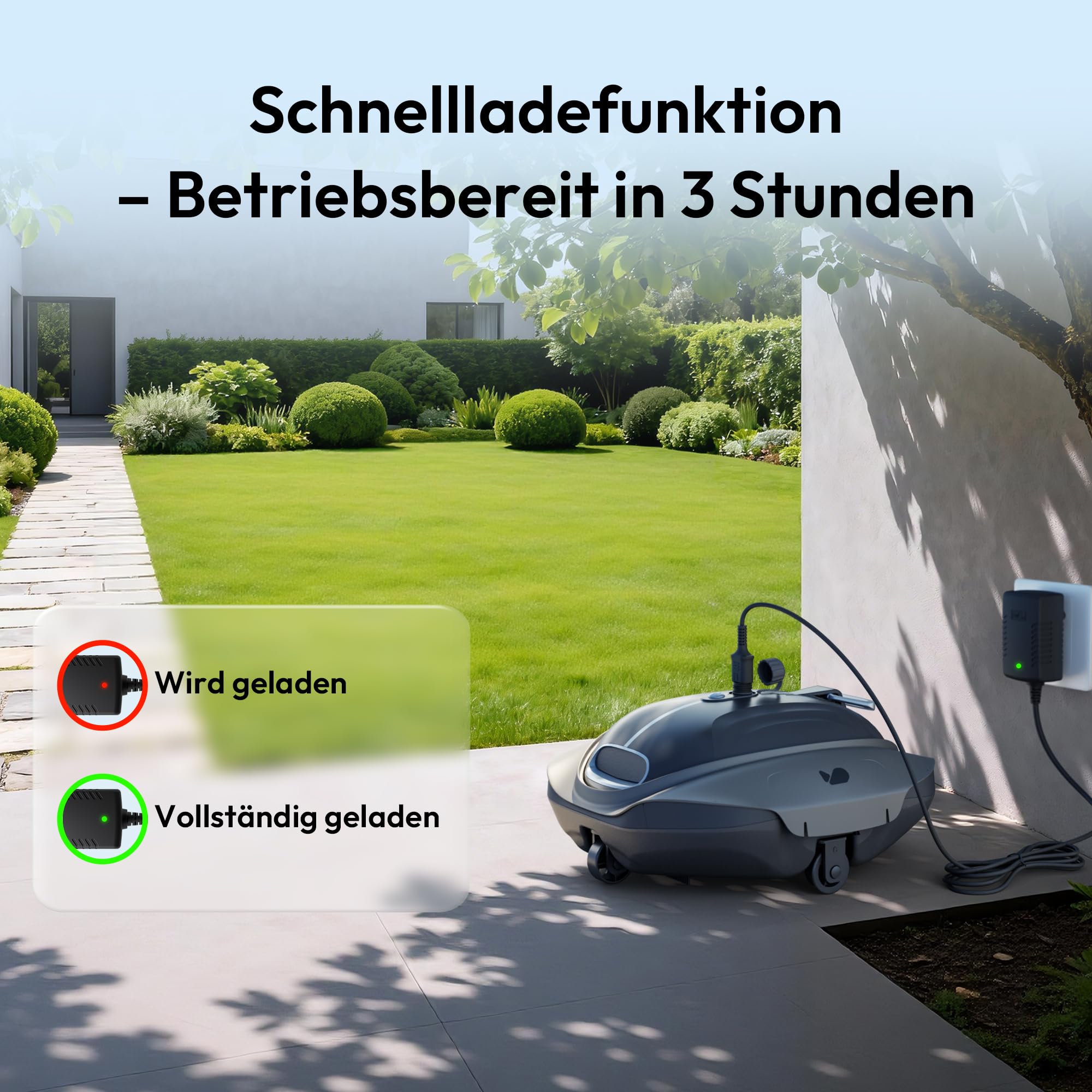 BUBLUE (2026 Neu) 300P Kabelloser Poolroboter für Aufstellpools, Doppelmotor Poolsauger Akku Automatische Poolreiniger mit Starker Saugkraft, Selbsteinparkfunktion, Doppelfilter & LED-Anzeige, Grau