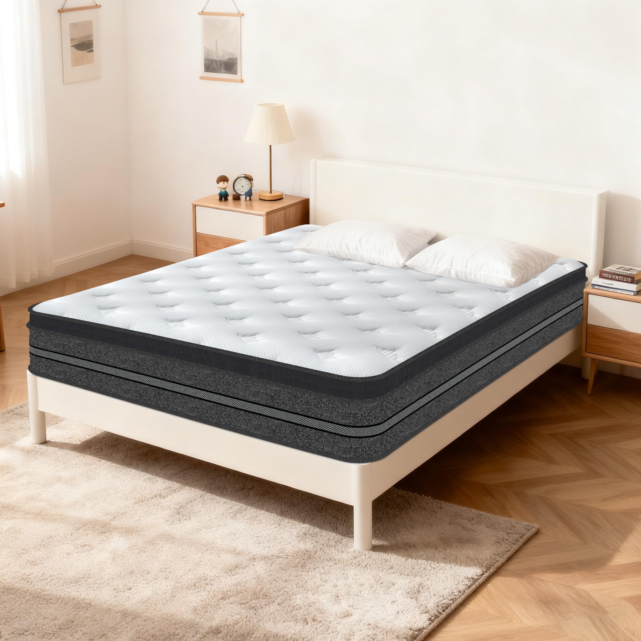 Colchón Viscoelástico 140 x 200 cm, Altura 30 cm, Muelles Ensacados Individuales con Espuma Viscoelástica, Alta Densidad, Transpirable e Hipoalergénico, Bordes Reforzados, Ortopédico, Envío en Caja