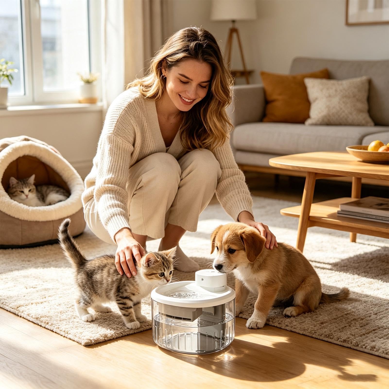 Fuente de Agua Inteligente Felina 9 filtros de Repuesto y Bebedero de Agua | Dispensador Fuente Agua Gatos para Razas Medianas Grandes Salón Balcón Garaje y