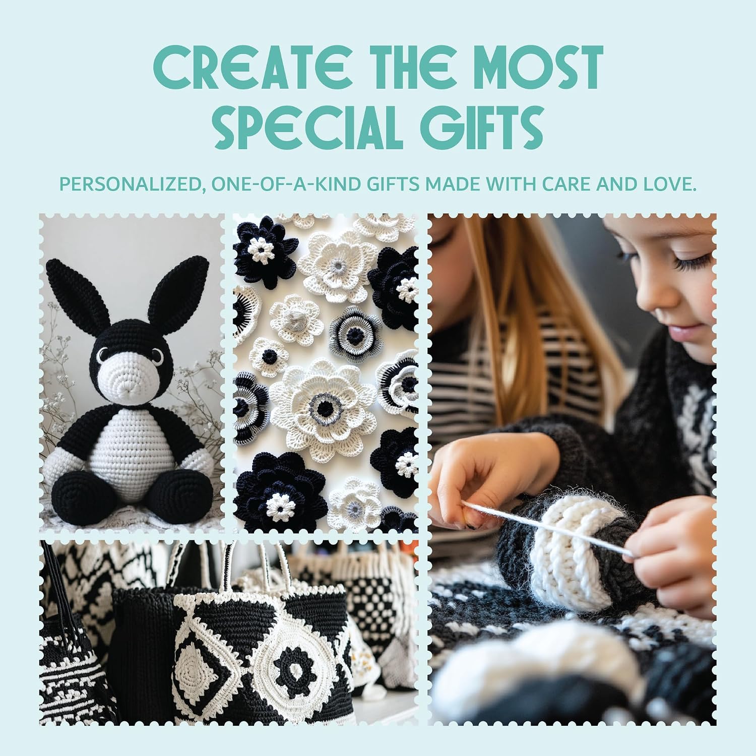 Mira Handcrafts Crochet Set for Beginners – 264 Yards Soft, Premium Acrylic Yarn for Crocheting – 12 Black and White 10g Skeins – Strong, Lightweight Yarn for Knitting and DIY Crafts for Kids & Adults