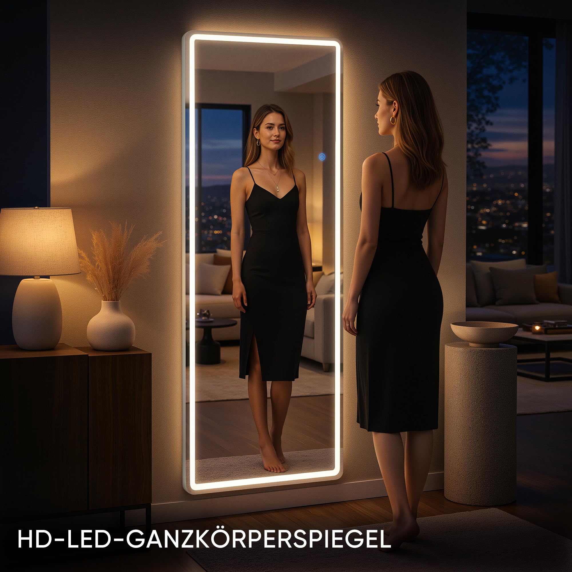Antok Ganzkörperspiegel mit Beleuchtung, 161x50cm, LED Standspiegel in Volle Länge, Bodenspiegel mit Dimmen & 3 Farbbeleuchtungen, Freistehend, Lehnen, Hängespiegel für Schlafzimmer, Ankleidezimmer