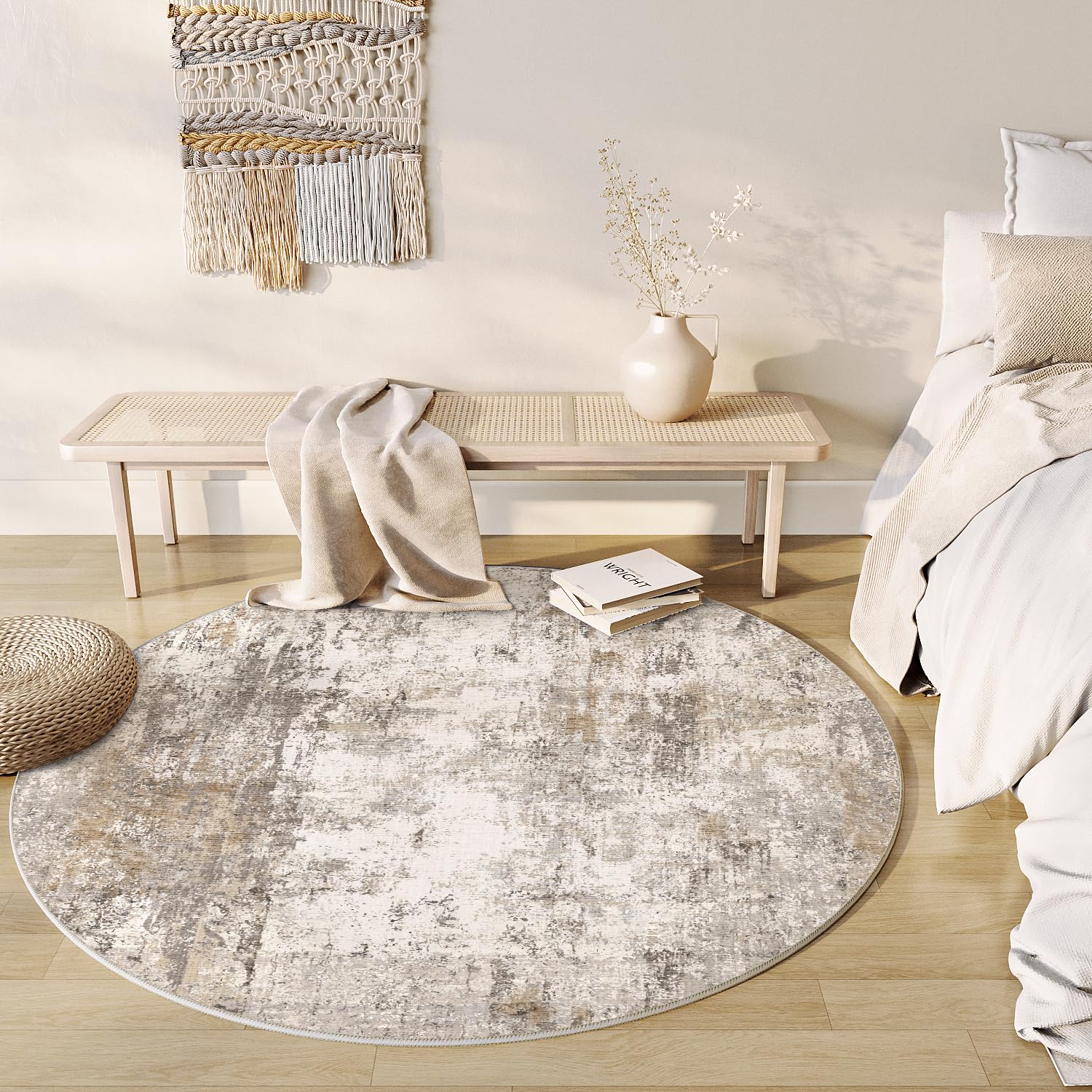 Amazon.com: WondRg 8x8 Washable Round Rug Brown Grey Abstract