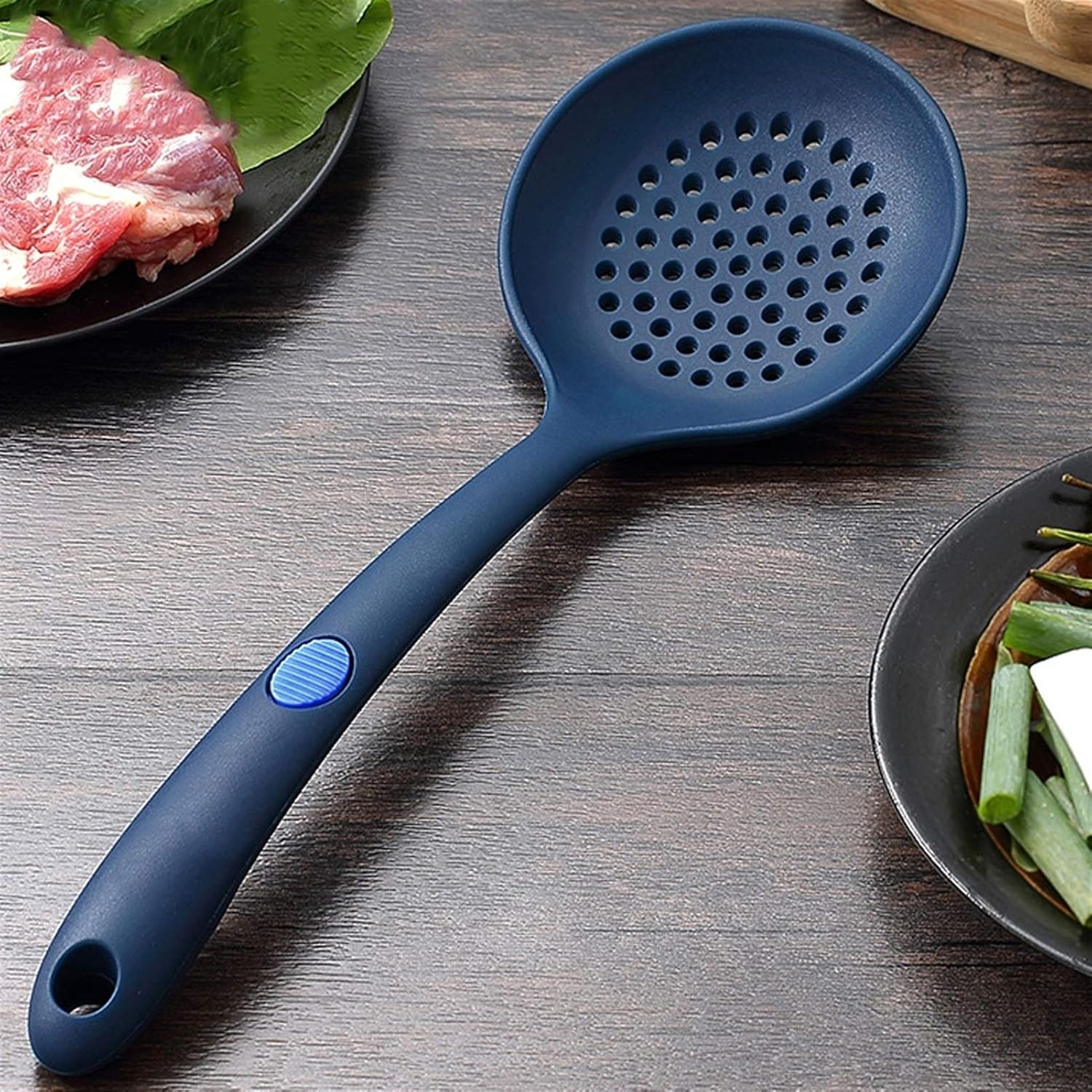 Leaky Spoon Strainer Household Non-Stick Pan High Temperature Resistant Silicone Colander Filter Kitchen Tool (13.4x4.4 Inches) Colander, 20010125