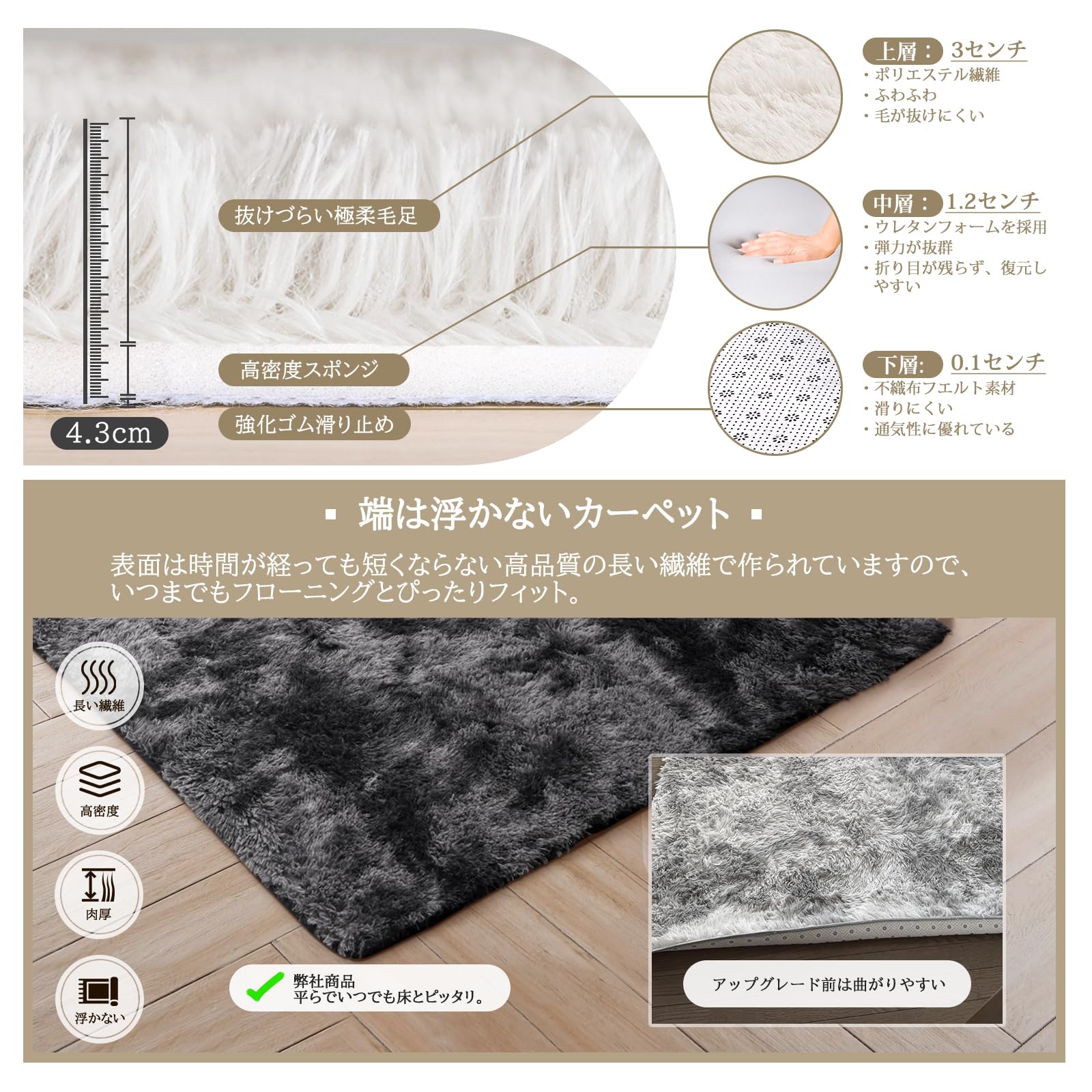 【在庫処分】Beddiny カーペット ラグ マット 2.5畳 極厚 2cm ふ 特価セール】Beddiny カーペット ラグ マット 2.5畳 極厚 2cm の通販