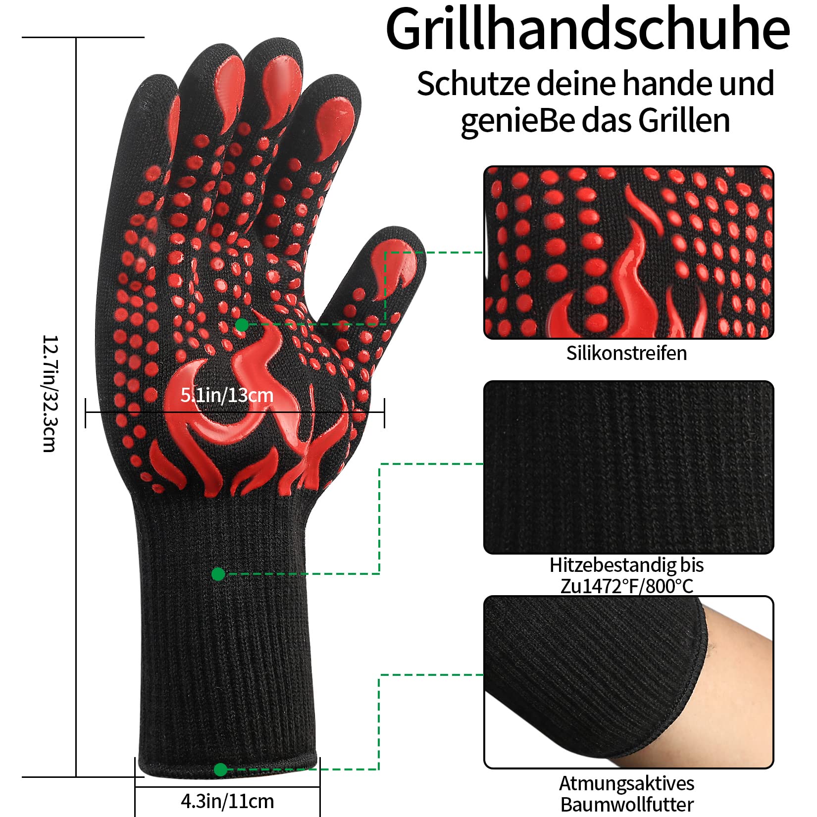 Guanti resistenti al fuoco e al calore extra forti da 35 cm, ideali per caminetti, stufe, forni