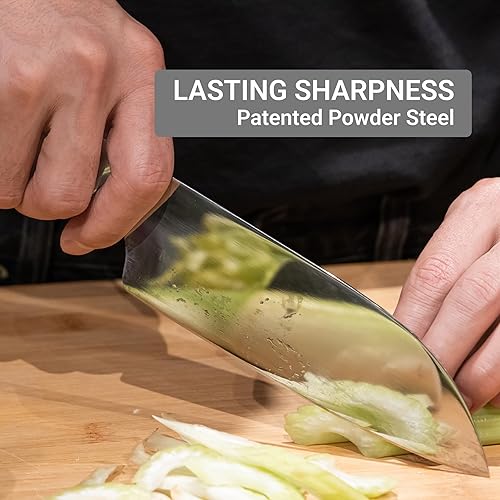 Miniatura 3 de HAST Cuchillo Santoku Edition de 6.3 pulgadas, cuchillo de chef japonés profesional ultra afilado, acero en polvo avanzado, ligero, cómodo diseño