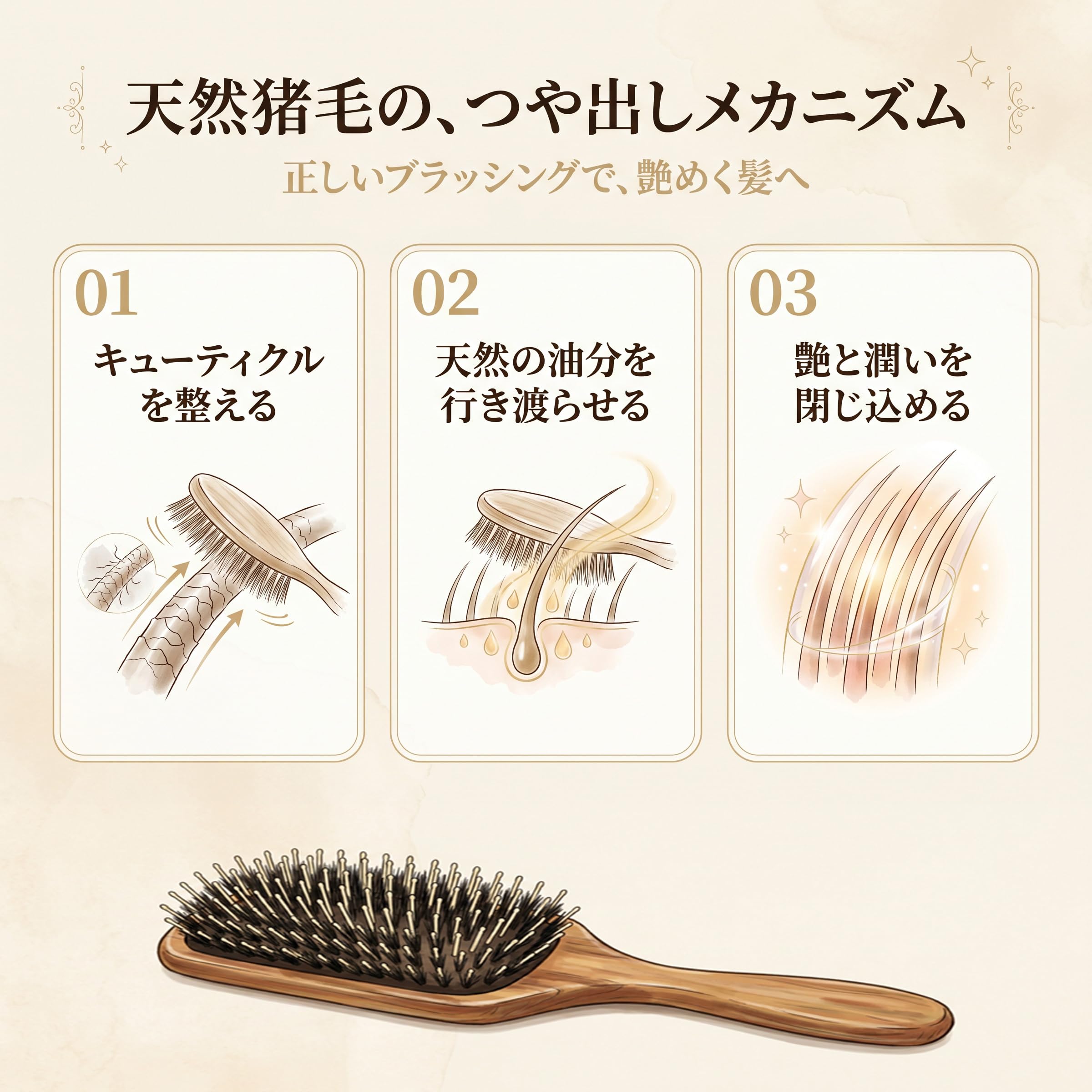 Amazon | HELENA KIRAY ヘアブラシ 猪毛 天然木 軽量 携帯 くせ毛 艶髪
