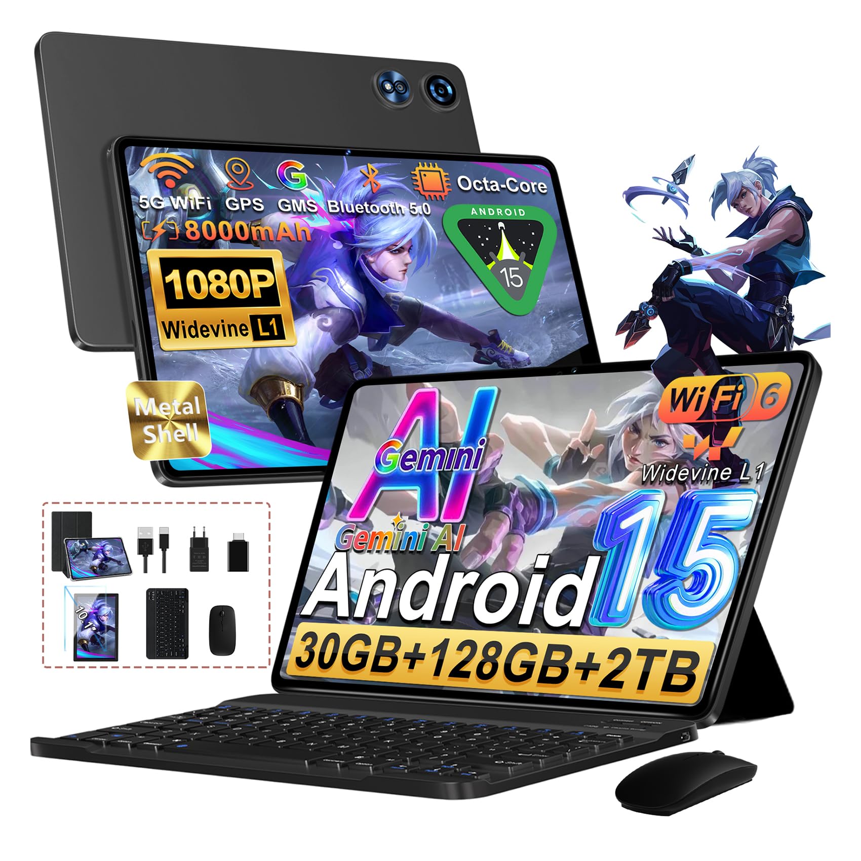 Oferta: Tablet Android 15 Gemini AI, 128GB ROM+2TB TF,
