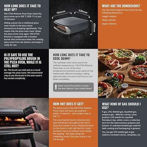 Miniatura 9 de Horno de pizza Witt ETNA Rotante galardonado con piedra de pizza giratoria de 360 grados y quemador de refuerzo. Este horno de pizza a gas para
