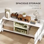HOMCOM Support TV pour téléviseurs jusqu'à 55 po, centre de divertissement nordique moderne avec 2 armoires et 2 étagères ouvertes, console multimédia avec coins arrondis pour salon, blanc