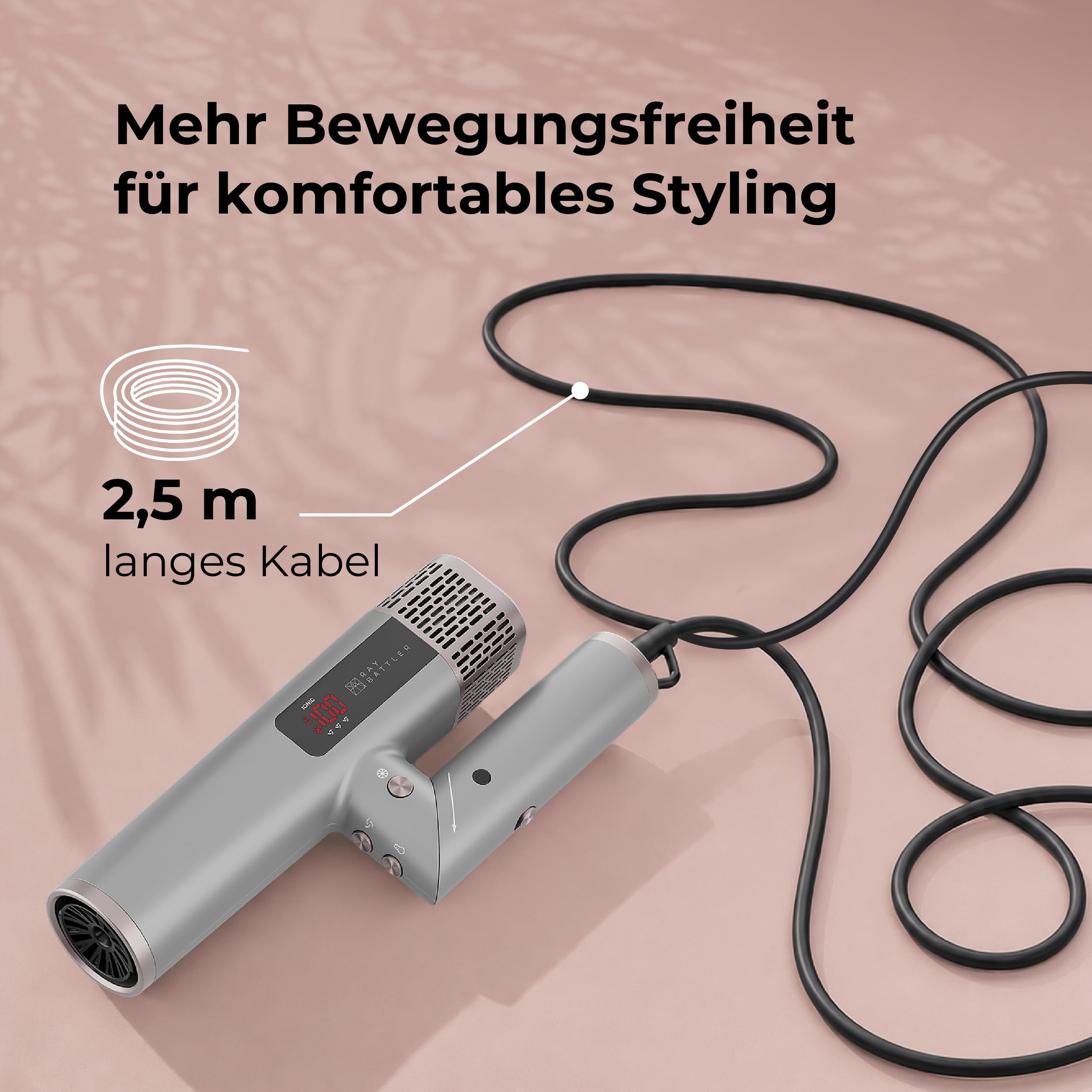 Föhn mit Diffusor, 1800 W Ionen-Haartrockner mit BLDC-Motor, klappbarer High-Speed-Fön, 110.000 U/min, LED-Display, 4 Temperaturstufen, 3 Luftstufen, Kaltluft, 2 Stylingdüsen