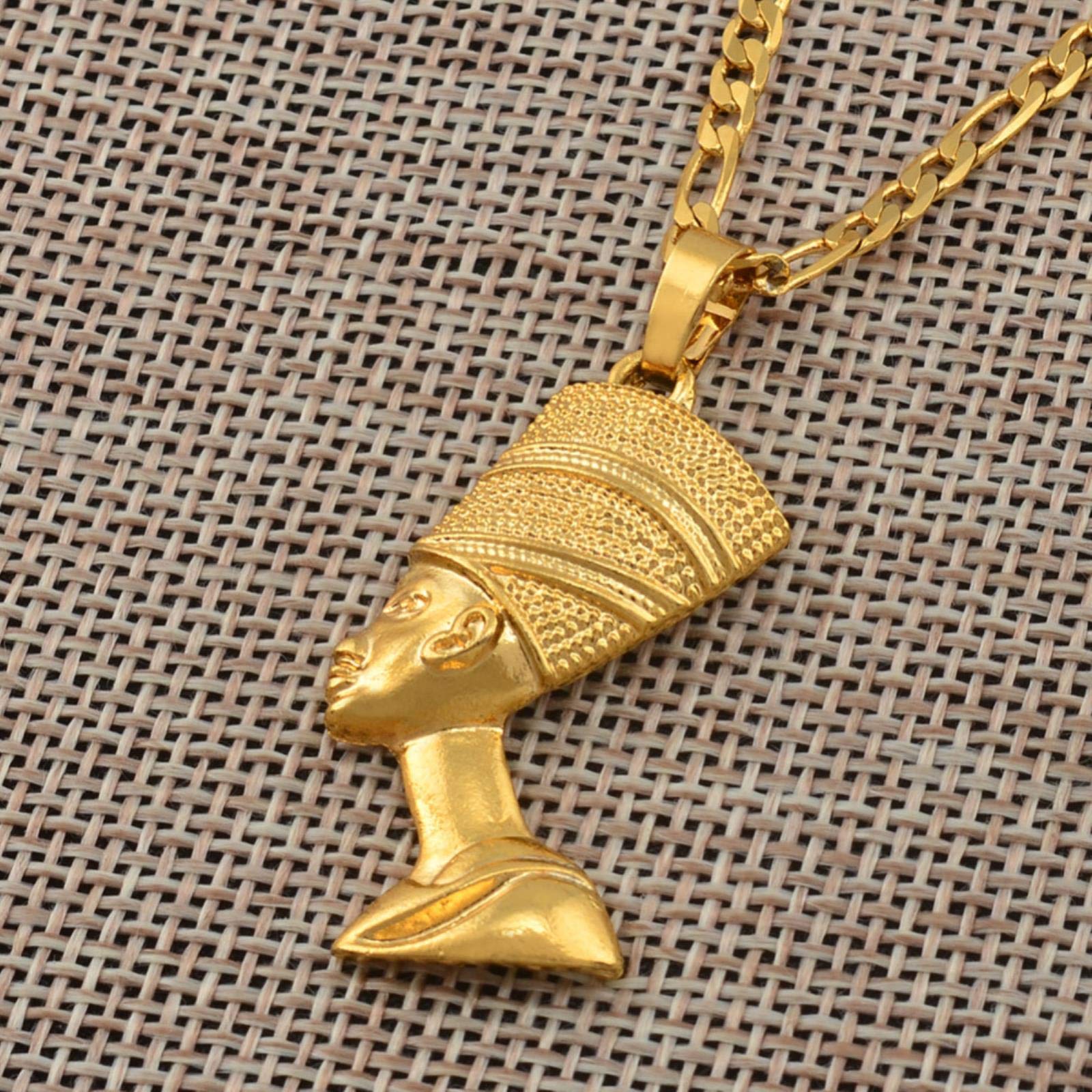Collana con ciondolo Nefertiti in oro 18k: ciondolo della regina egizia, catena a maglie - Italia