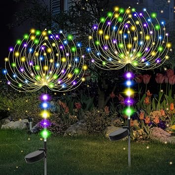2 Pack Solar Garden Lights Outdoor, 8 Modes Firework Lights Outside