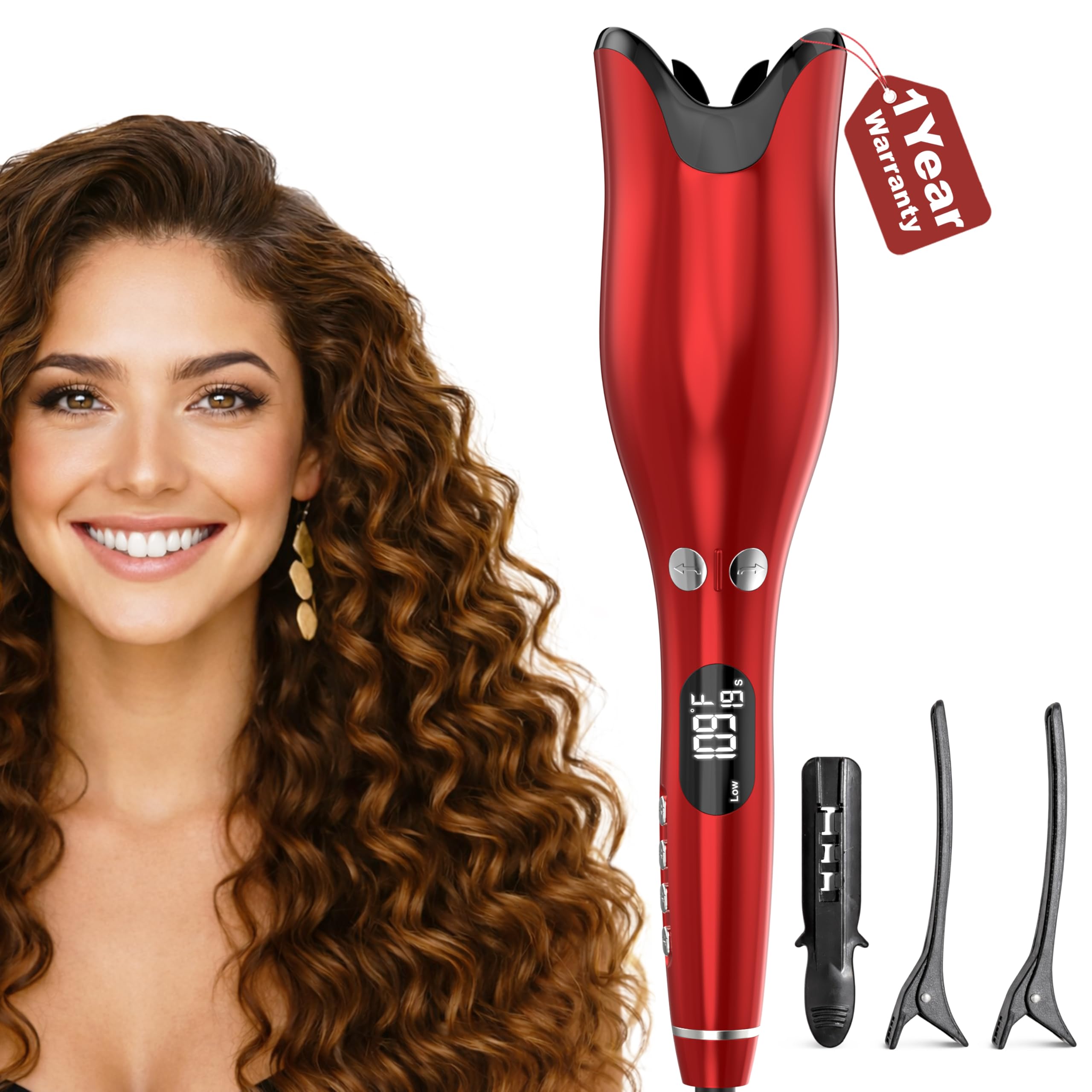 ENEM Hair Curler Machine, Easy, Automatic Hair Curler for women, with 4 Temperature Settings, Anti-Scald Ceramic Design Curler, Quick Curls in 10 Minutes, 360° Swivel Cord for Effortless Styling (Red)-image-48