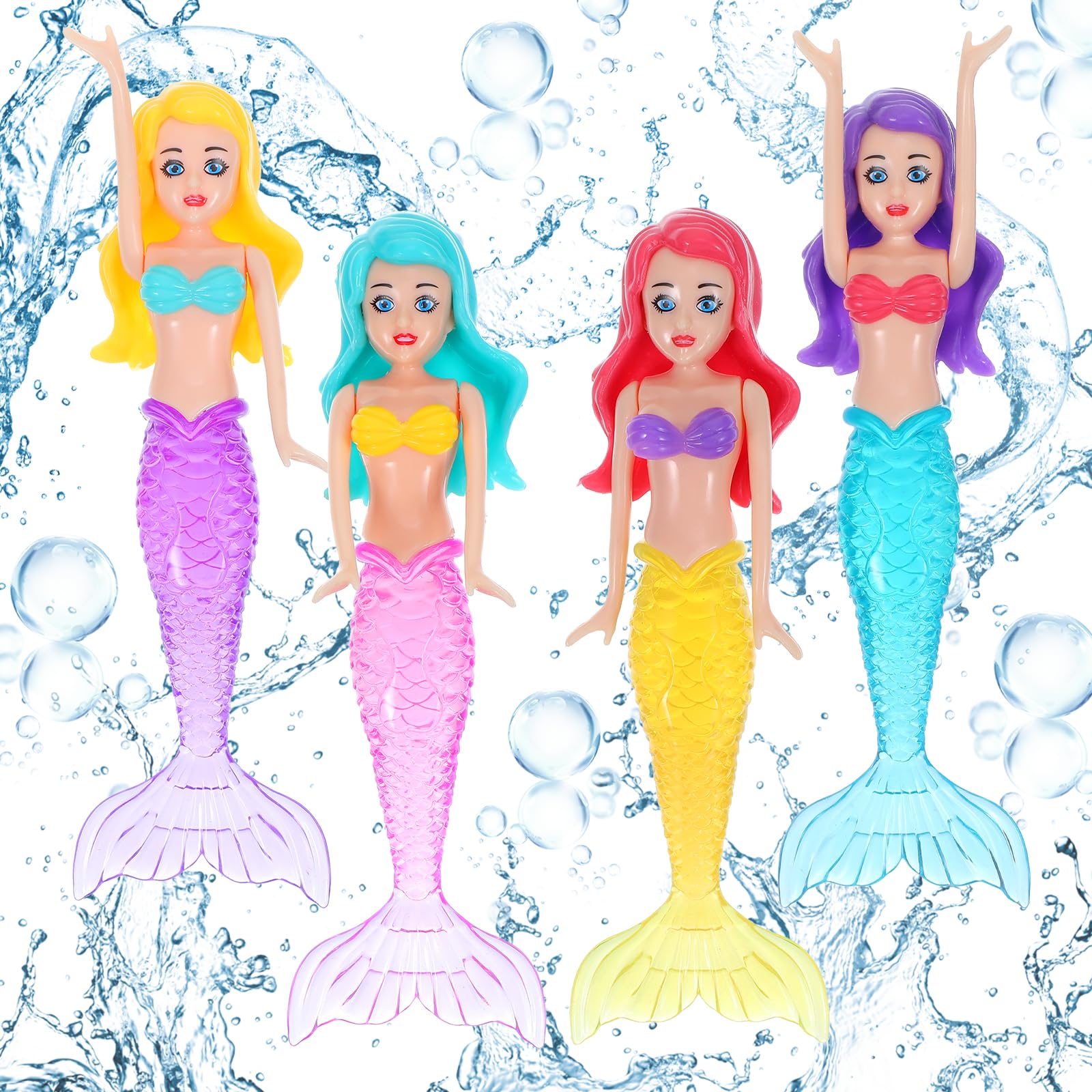 Lnngub 4 Pieces Mermaid Dive Toys, Mermaid Bath Toys Dive Mermaids Underwater Diving Pool Toys Swimming Pool Games Colorful Bath Toys for Toddlers
