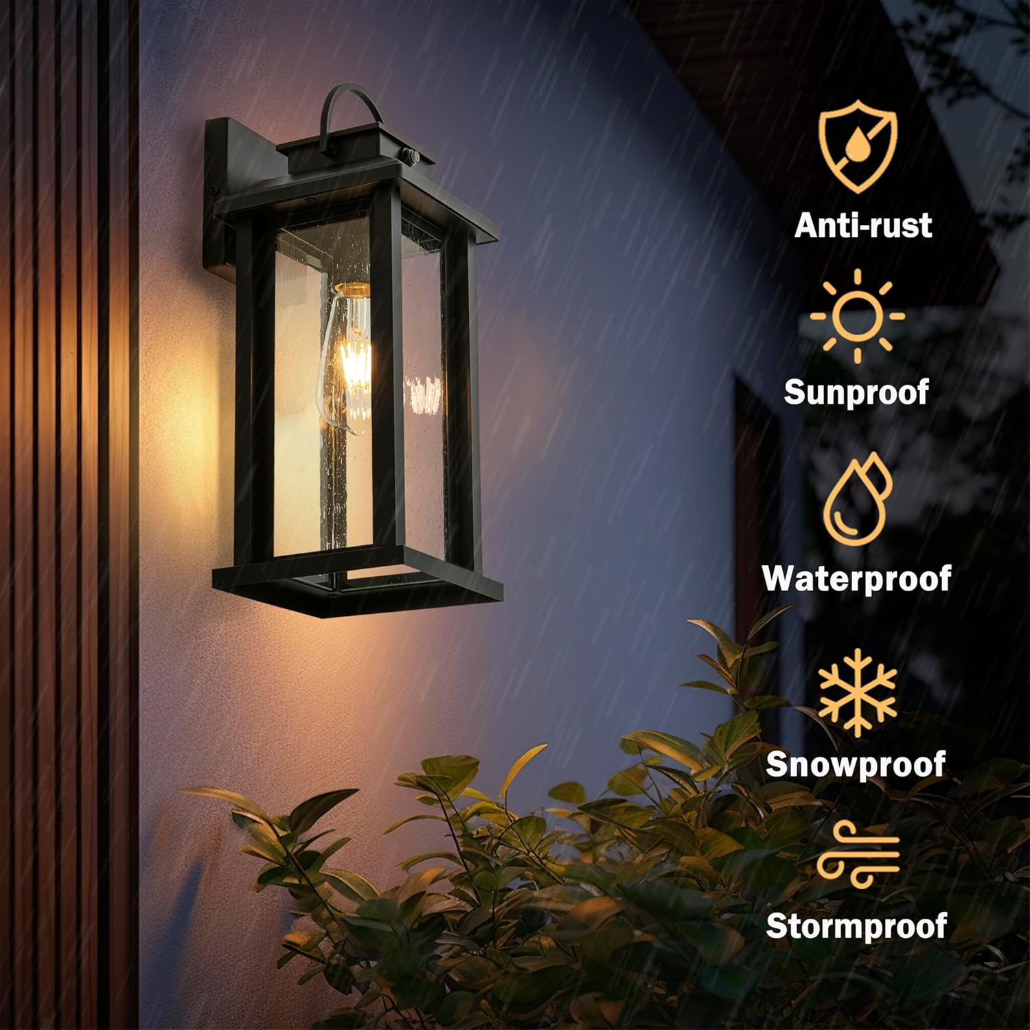 2-Pack 15.5 Inch Large Dusk to Dawn Outdoor Lighting, Matte Black Porch Lights Outdoor Light Fixture with Clear Seeded Glass, Waterproof Anti-Rust Exterior Lighting Fixtures for House