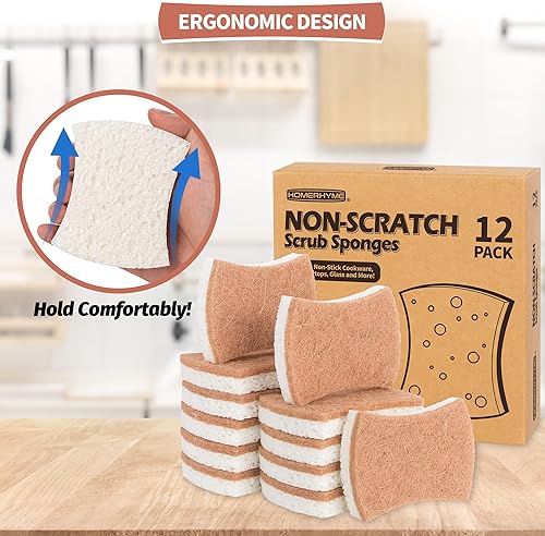 Miniatura 8 de Esponja natural para platos, 12 unidades, esponja exfoliante antiarañazos, esponja de celulosa de cocina multiusos ecológica, esponja de doble cara