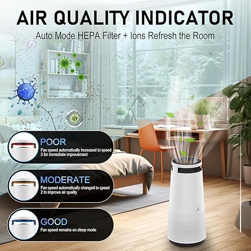 Miniatura 8 de DH Lifelabs Purificador de aire para el hogar, purificador de aire ionizador para alergias, filtro purificador de aire HEPA elimina el olor de las