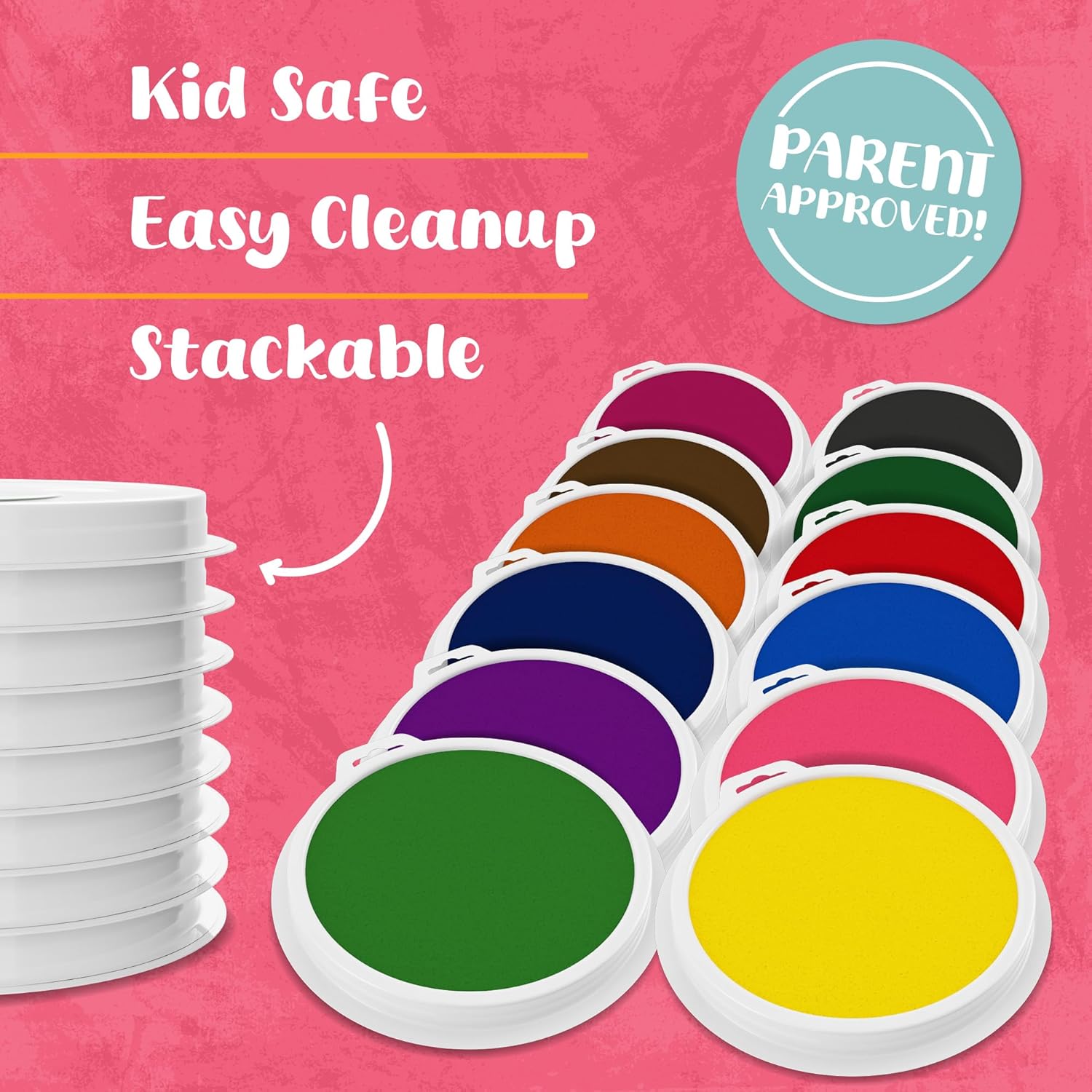 12 Pc Large Ink Pads for Kids - Washable Ink Pads for Kids - Hand/Handprint/Footprint Size - Washable Stamp Pads Kids Non Toxic Ink Pads for Stamps, Crafting, Finger Paint, Card Making,