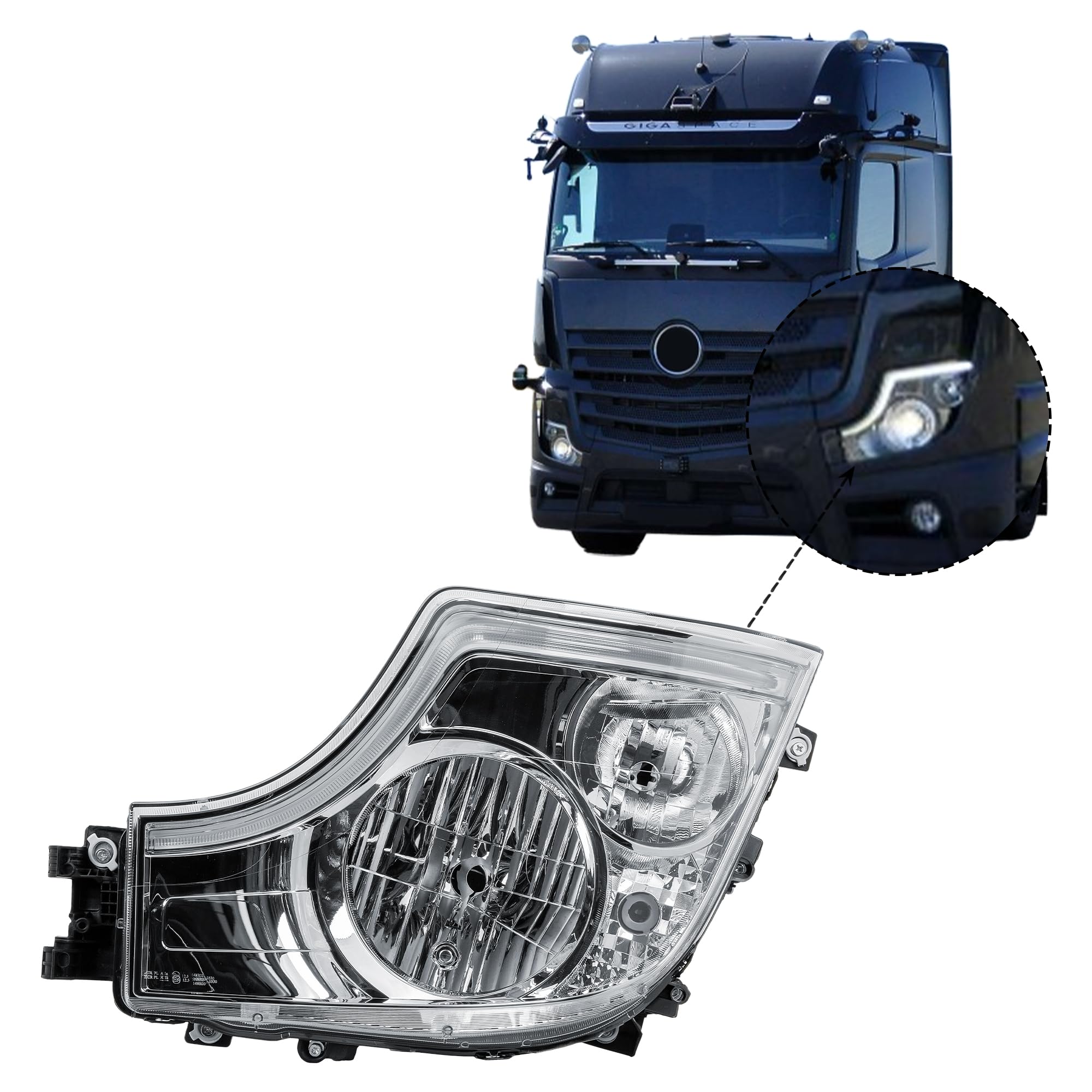 LONGLING Zamiennik 24 V lewy reflektor elektryczny z oświetleniem LED do jazdy dziennej Mercedes Actros MP5