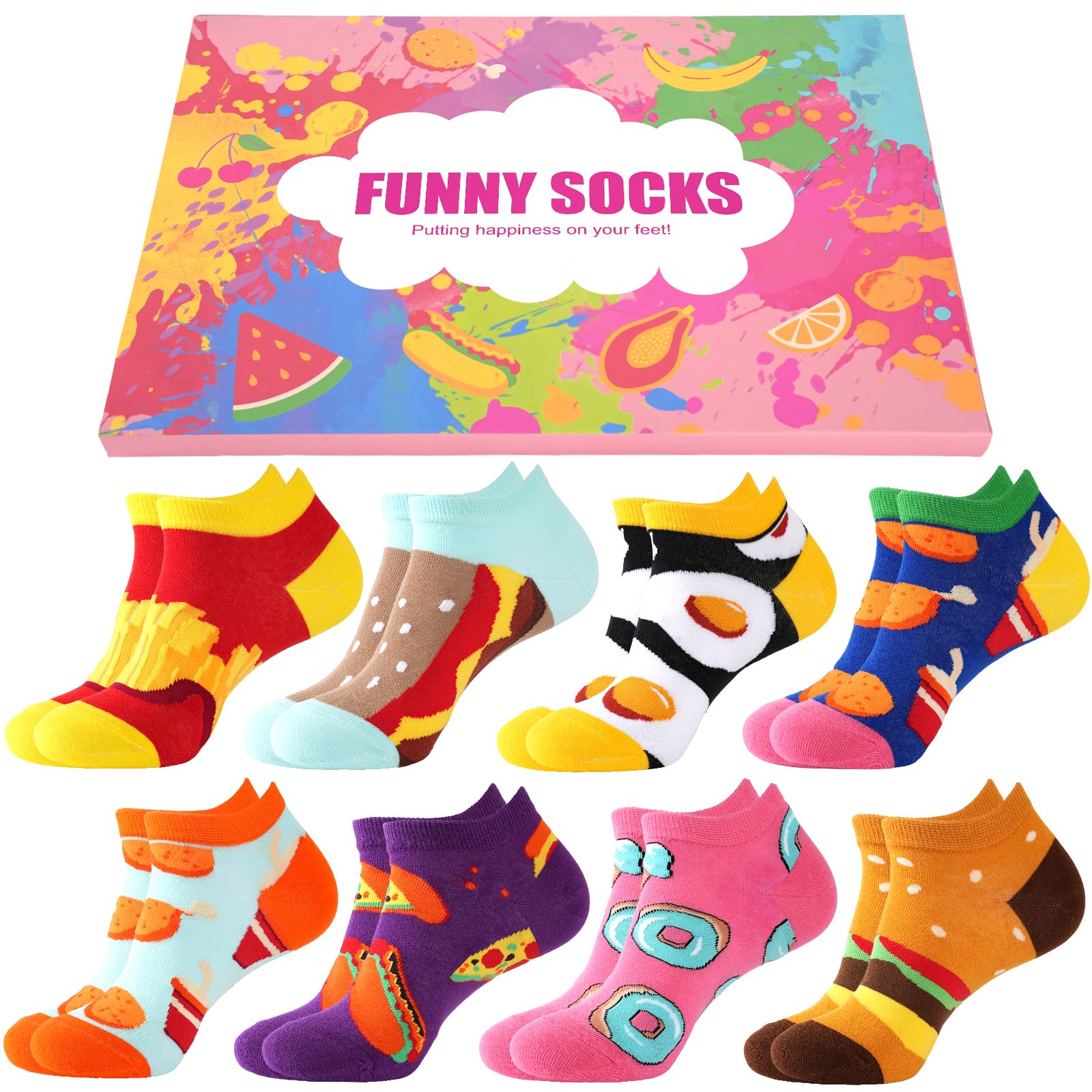 Effeet Lustige Sneaker Socken Damen Mädchen 31-42, 8 Paar Baumwolle Bunte Kurze Socken, Muttertag Geschenk Kleine Geschenke für Frauen Mama