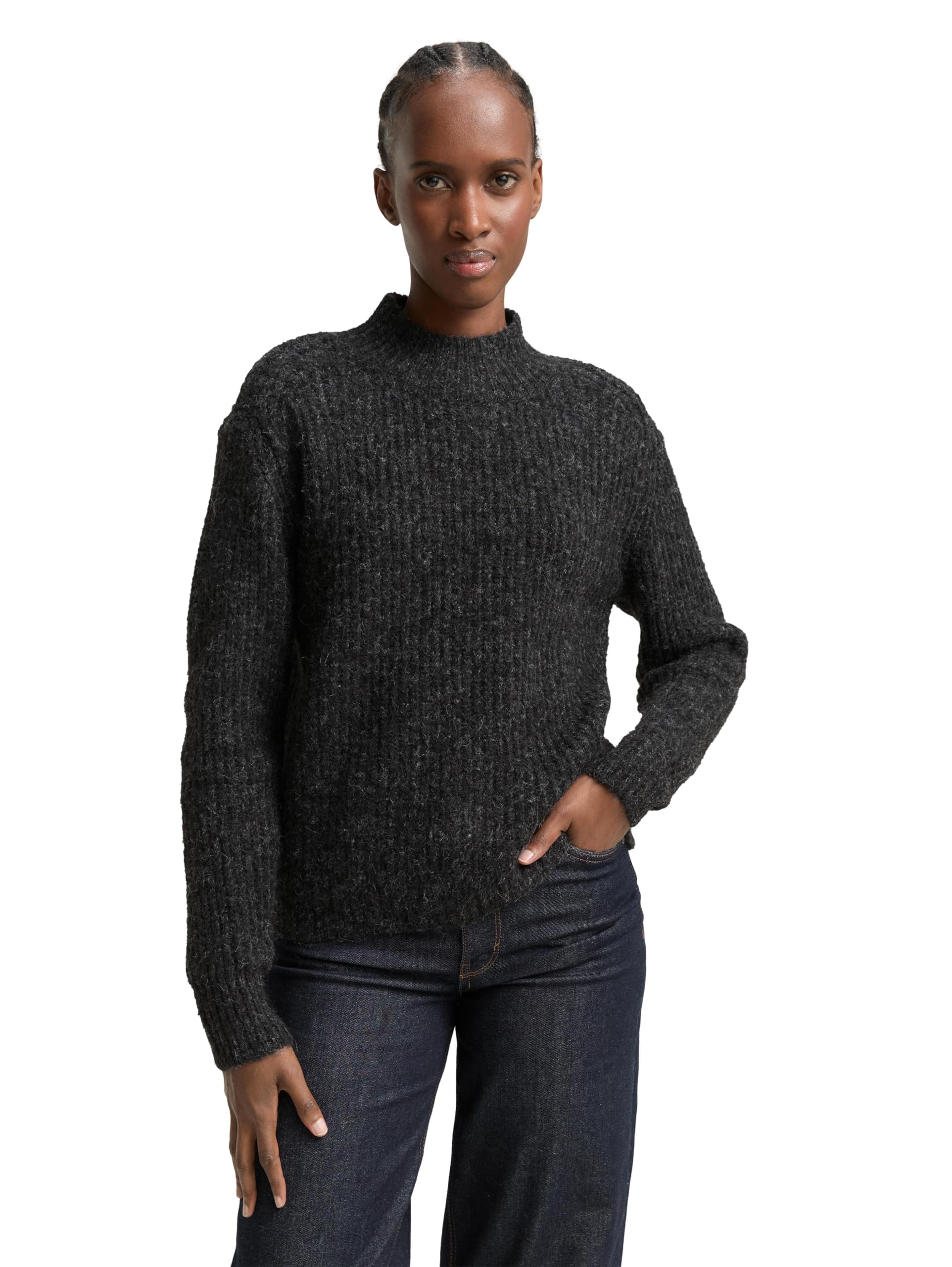TOM TAILOR Denim Damen 1049071 Relaxed Fit Strickpullover mit Stehkragen
