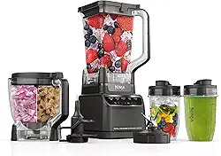 Ninja BR601AMZ Sistema de cozinha de trituração total Ninja para smoothie, congelado, extrato, costeleta e massa, 1200 watts, jarra de tamanho completo de 2,041 g, tigela para processador de alimentos