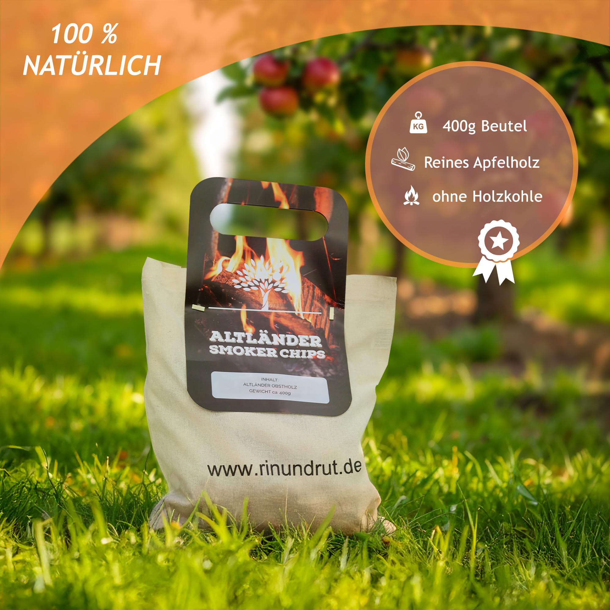 Rin & Rut Apfel Räucherchips 400g - Fruchtiges Aroma Im Jutebeutel