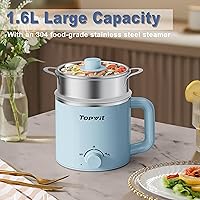 Vista 4 de Topwit Cocina eléctrica con vapor, olla de ramen de 1.6 L y hervidor eléctrico de agua caliente de vidrio de 1 litro
