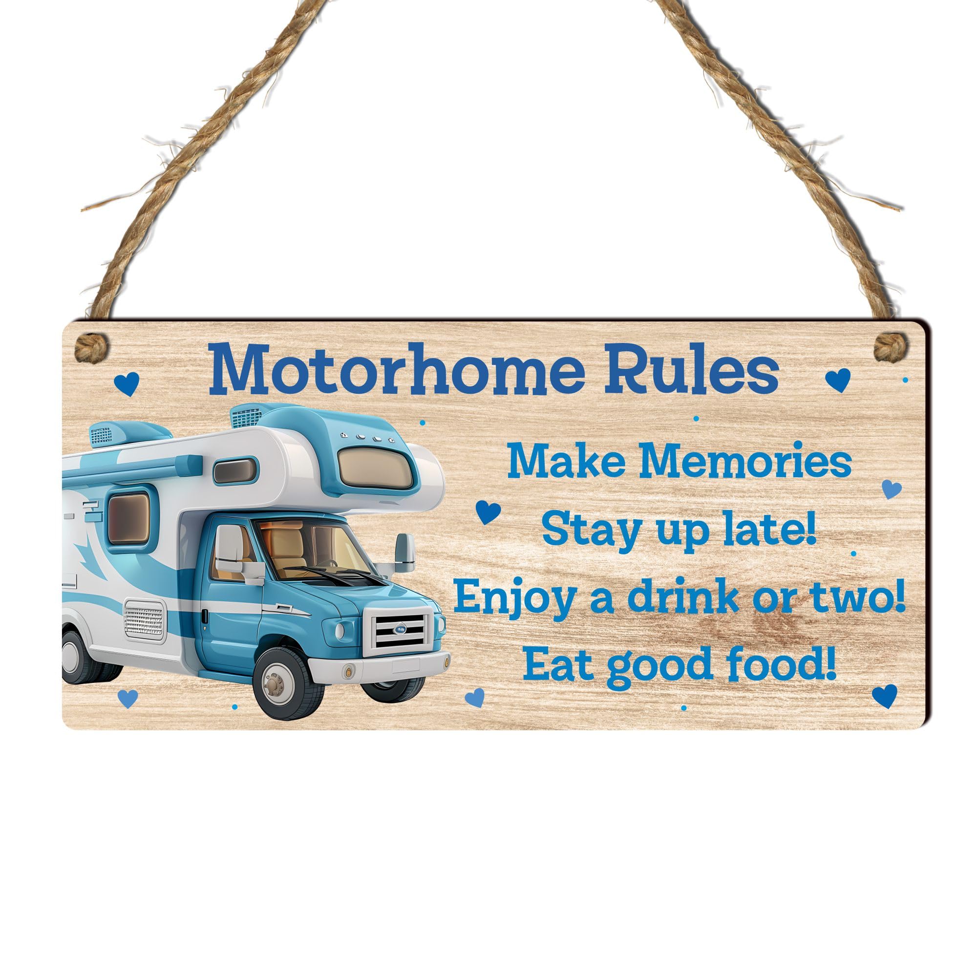 "Motorhome Rules" Sign - Fun and Playful Plaque for RV Enthusiasts and Campers - Rustic Twine Hanger for Easy Display - Perfect Campervan Decor (XL: 38.5 cm (W) × 18.5 cm (H))