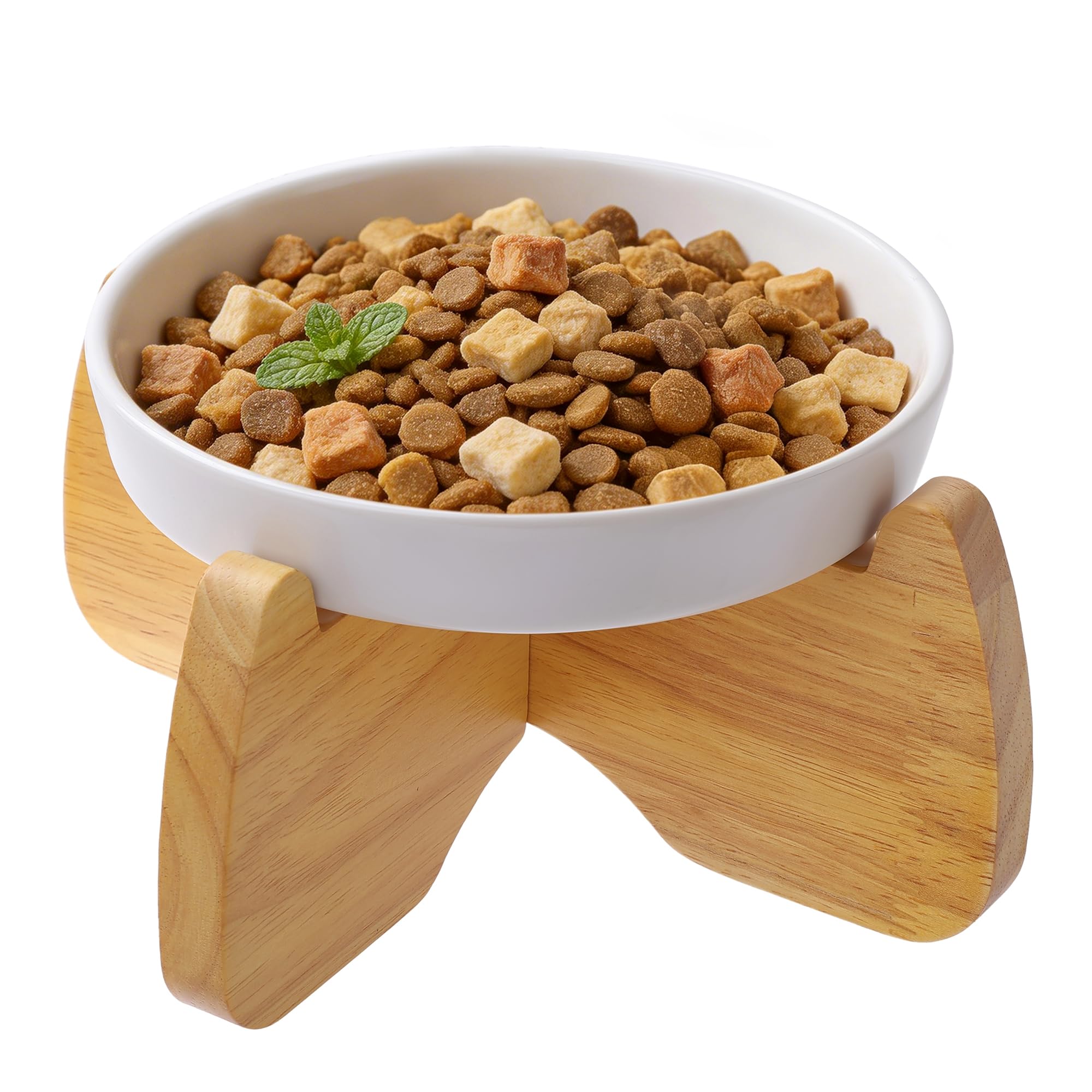 GUWINA Raised Cat Bowl, 6.3'' Wide Shallow Elevated Cat Food Bowl, Ceramic Pet Feeder with Stand, Anti Whisker Fatigue Neck Protective Anti Vomit Feeding Dish for Kittens & Seniors (1 Pack)