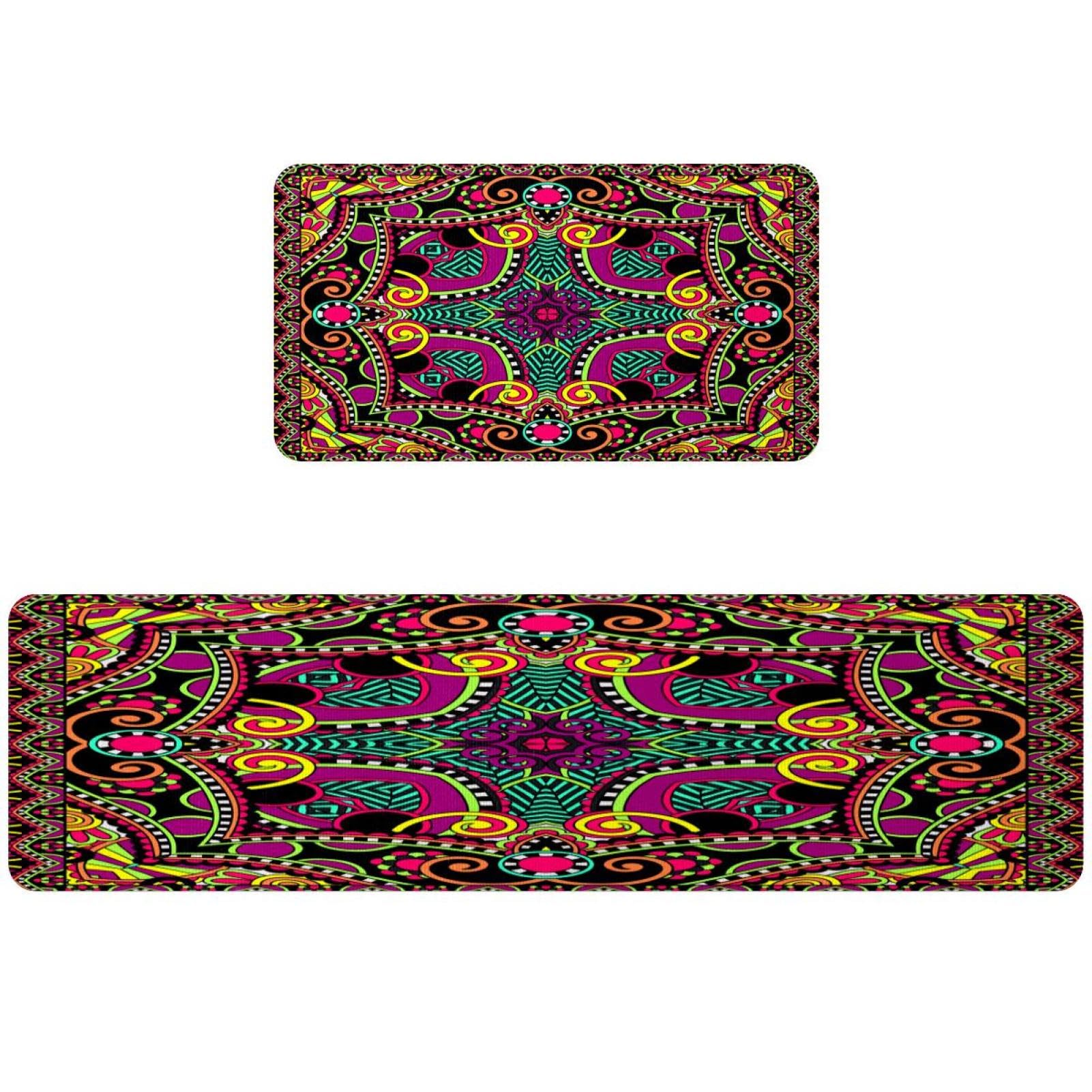 Tapis de cuisine absorbant et lavable à motif mandala lot de 2 carrés