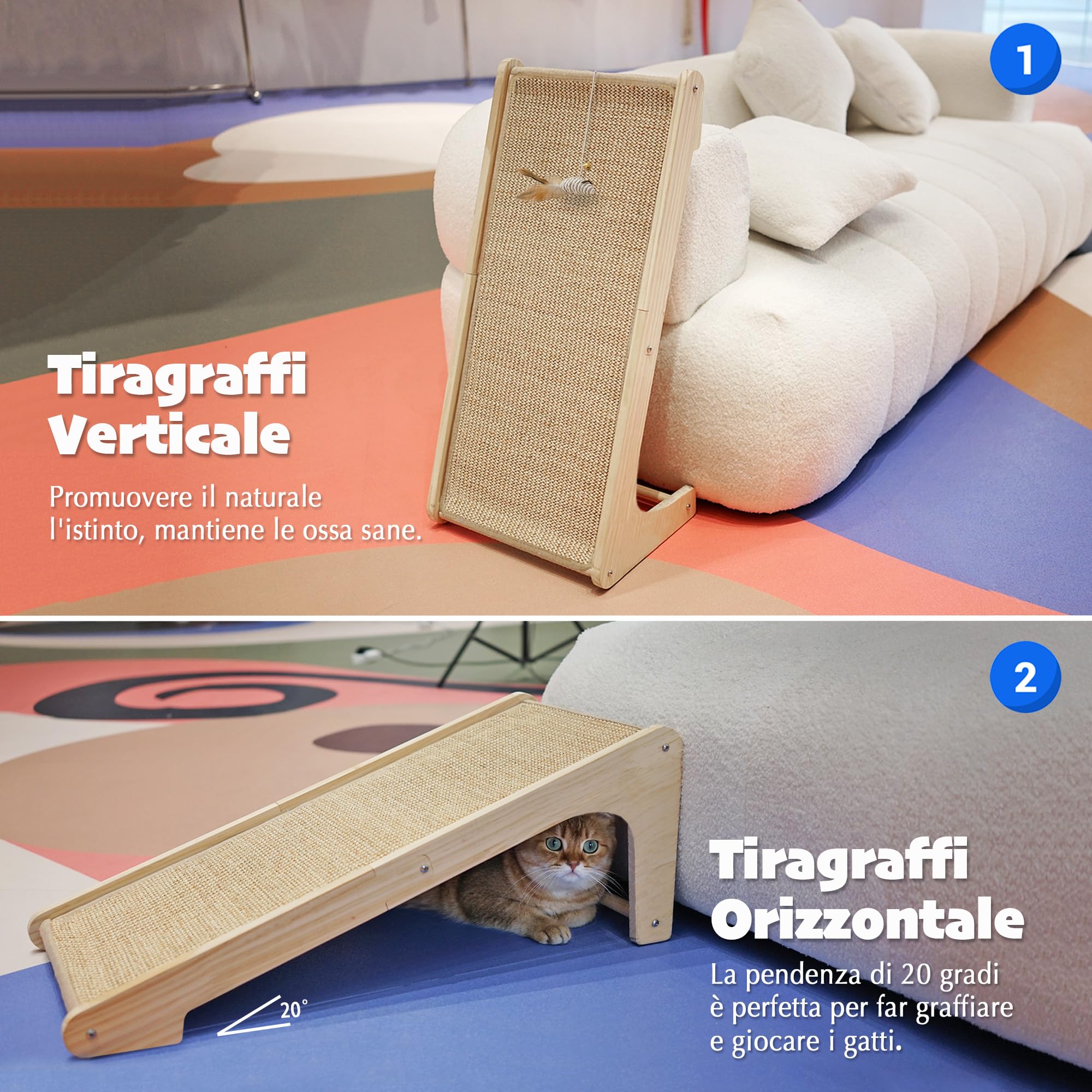 PETKARAY Tiragraffi per Gatti, Tappetino per Gatti a Forma di L, Protezione per Mobili da Parete con erba Gatta (Taglia Grande)
