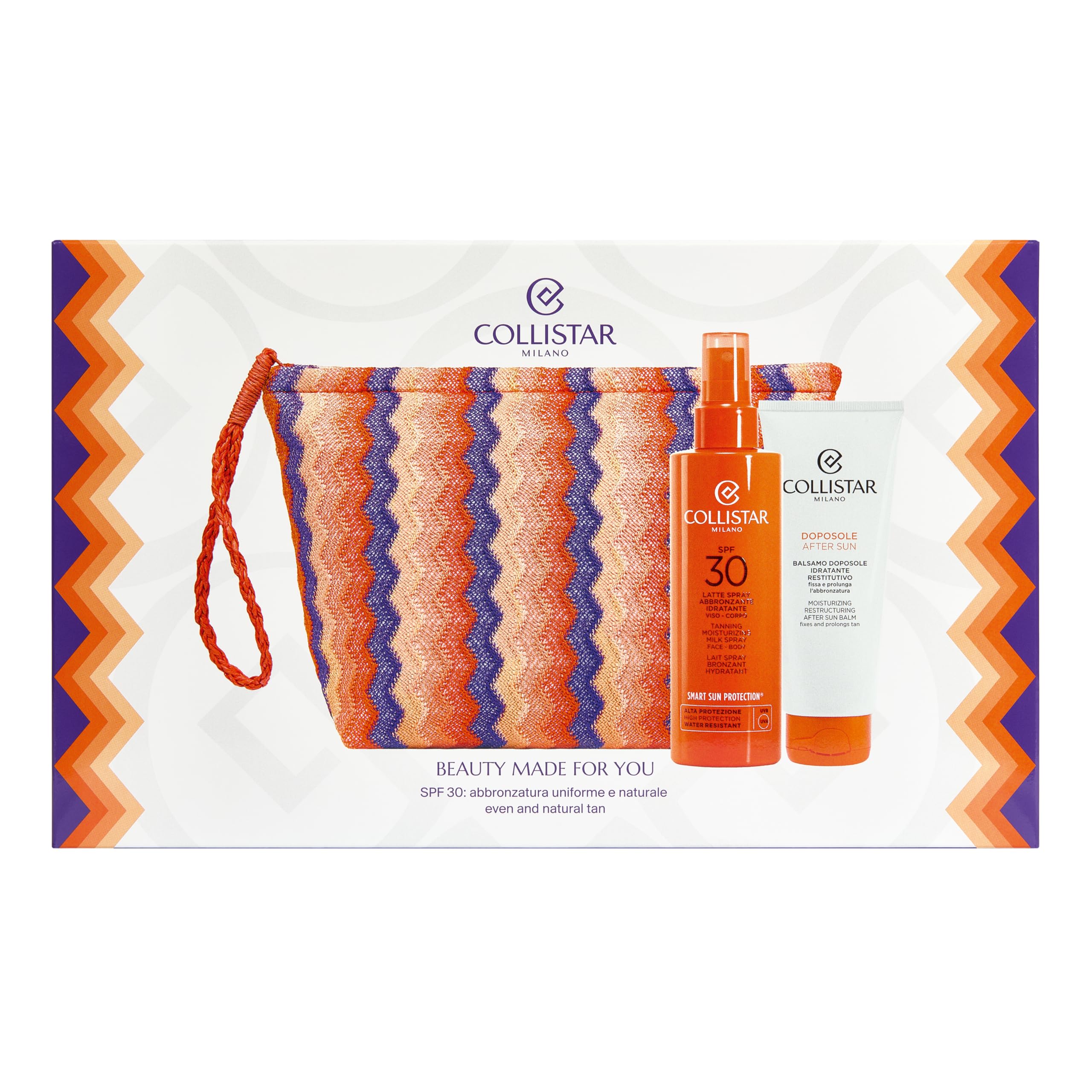 Collistar Cofanetto Regalo Solare SPF30, Latte Spray Abbronzante Idratante 200ml + Balsamo Doposole 100ml, Protezione Alta, Abbronzatura Uniforme, Con Pochette