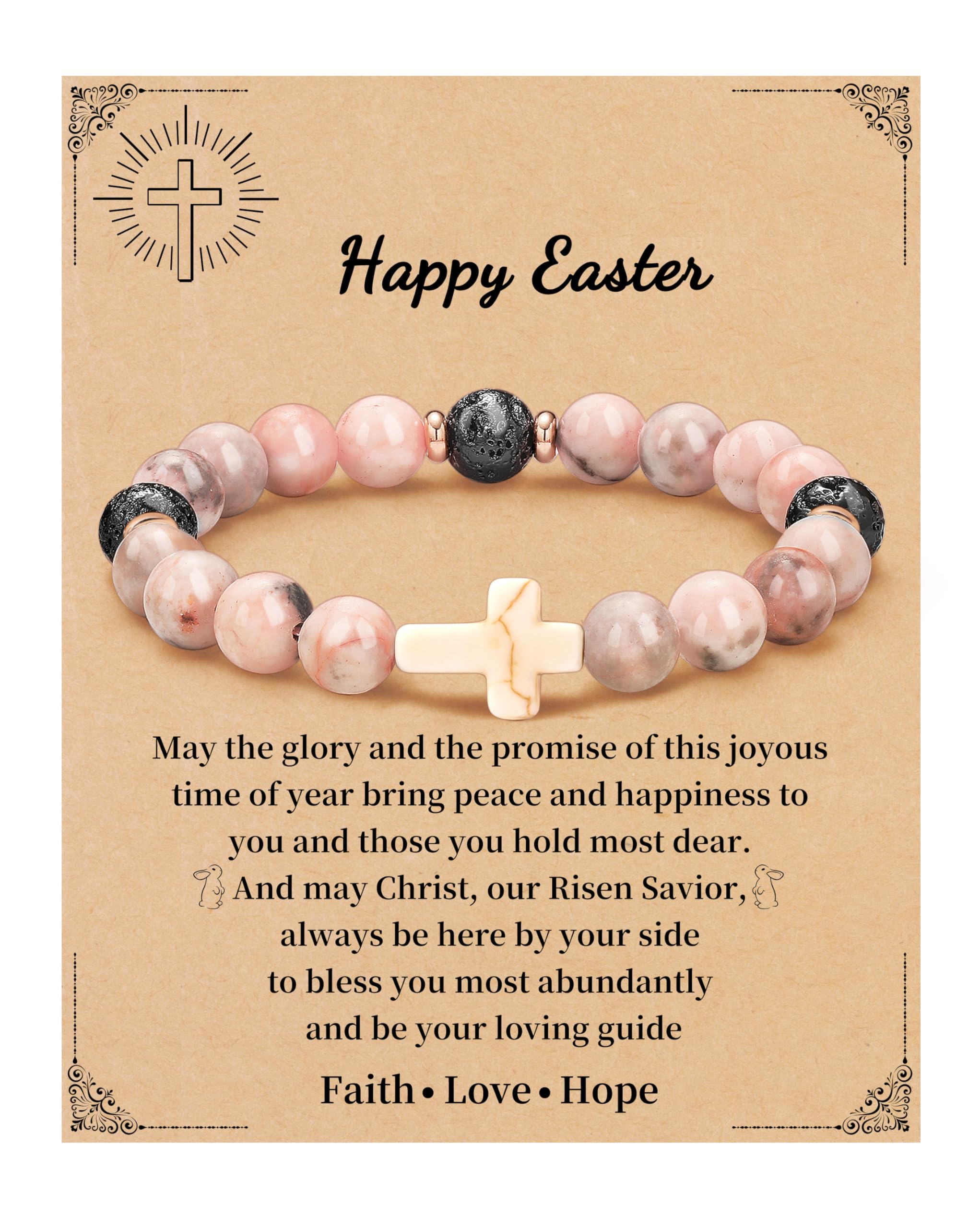 JSJOY Nature Stone Bracelet Birthday Gifts for Women Girls, Birthday Cross Bracelet Gifts for Age 6 to 80 Year Daughter Granddaughter Niece Mom Sister Christian Easter Gifts