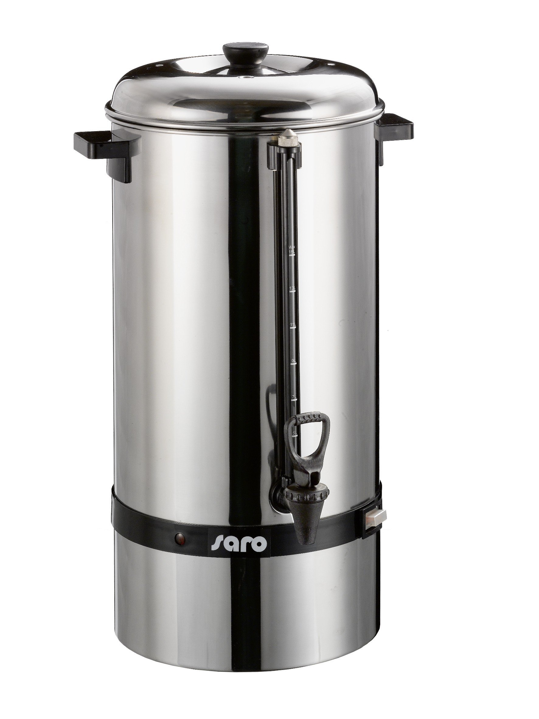 Saro Kaffeemaschine mit Rundfilter – 15 L / 100 Tassen – Edelstahl – Brüh- & Warmhaltefunktion – Sicherheitszapfhahn – Peilglas – 1,5 kW – Modell SAROMICA 6015