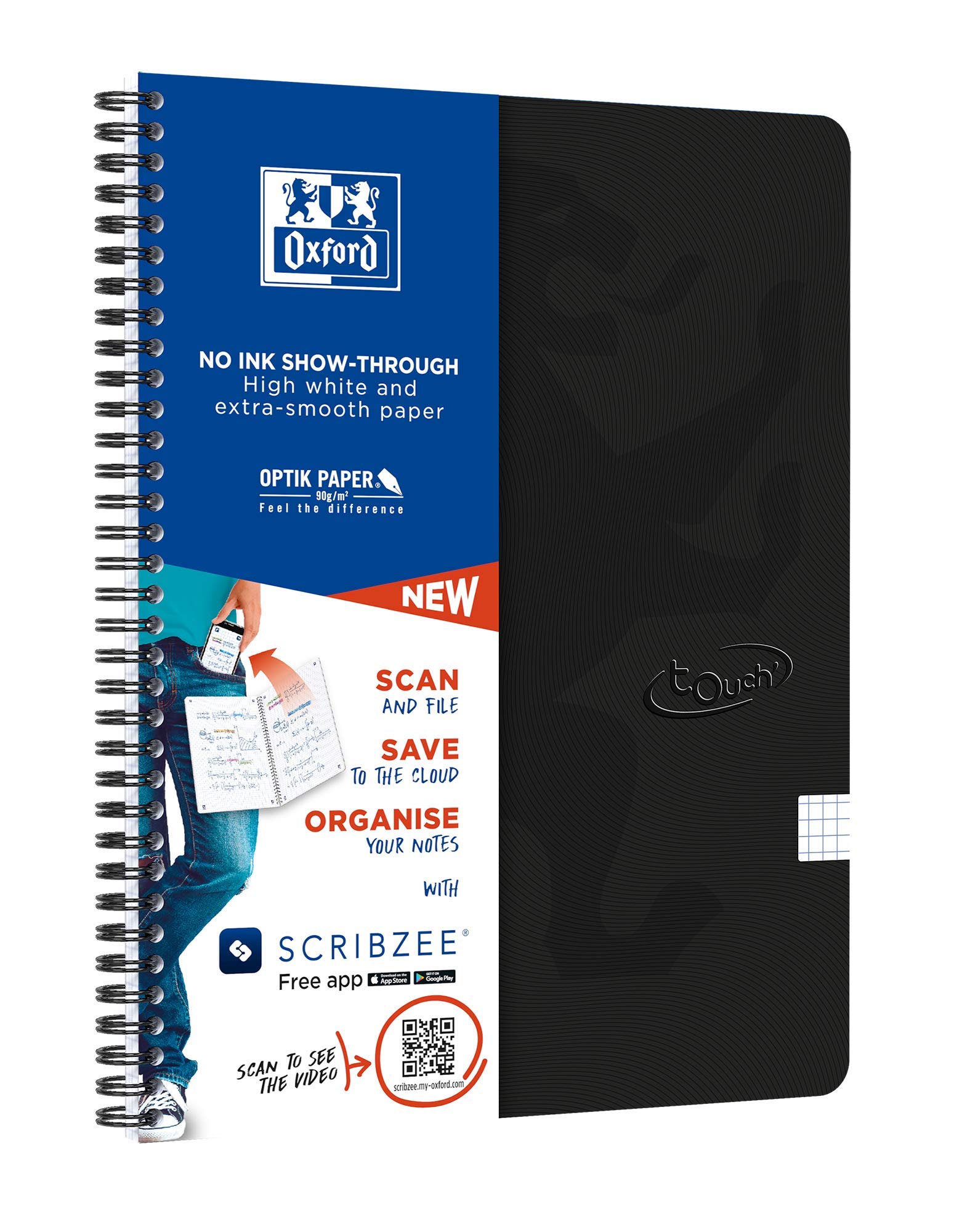 Oxford Touch Collegeblock A4 Kariert 5mm 140 Seiten Schwarz 5er Pack