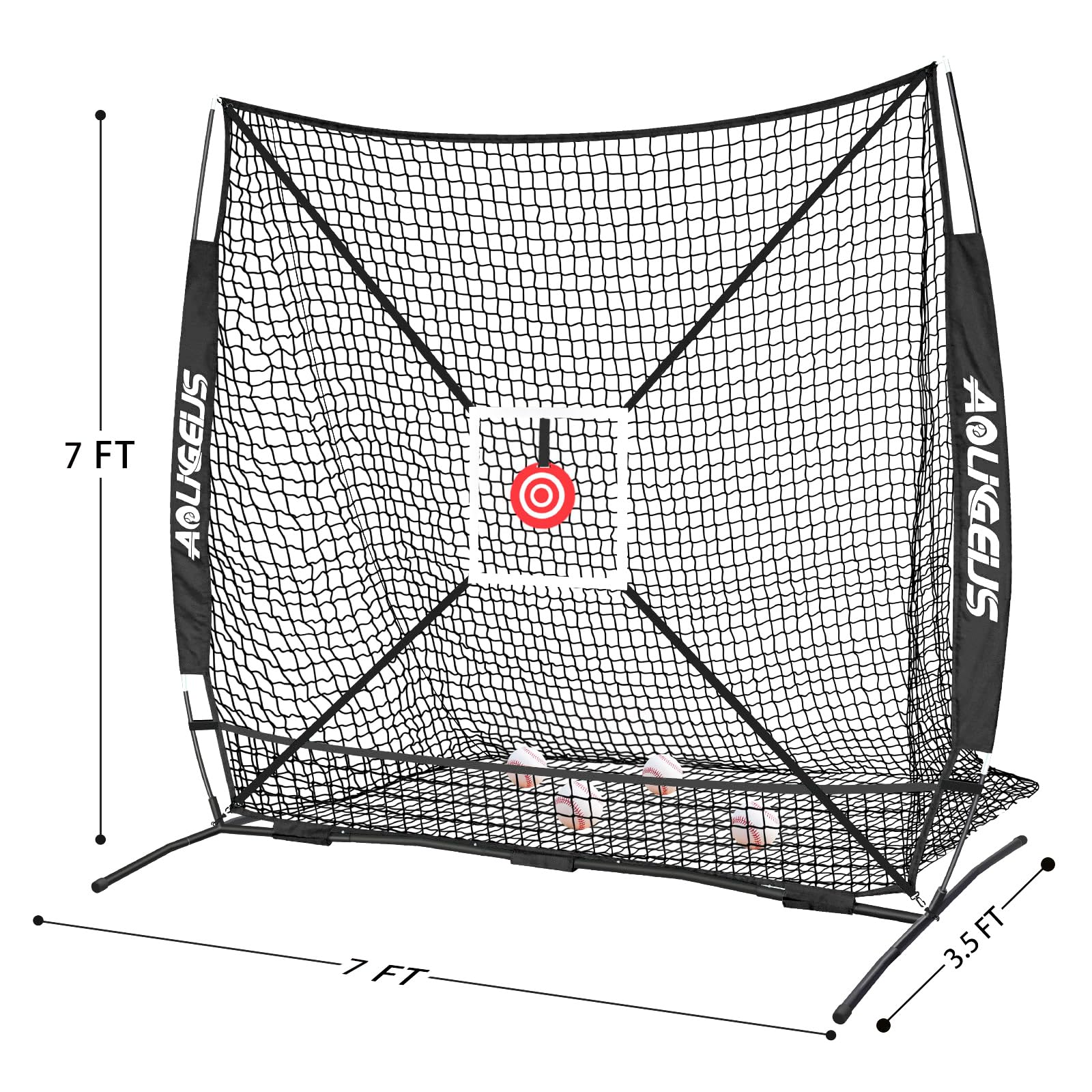Red de práctica de béisbol y sóftbol de 7 x 7 pies, red de lanzamiento, red de bateo, con zona de golpe adicional, objetivo y objetivo de zona de golpe ajustable, para golpear, lanzar y