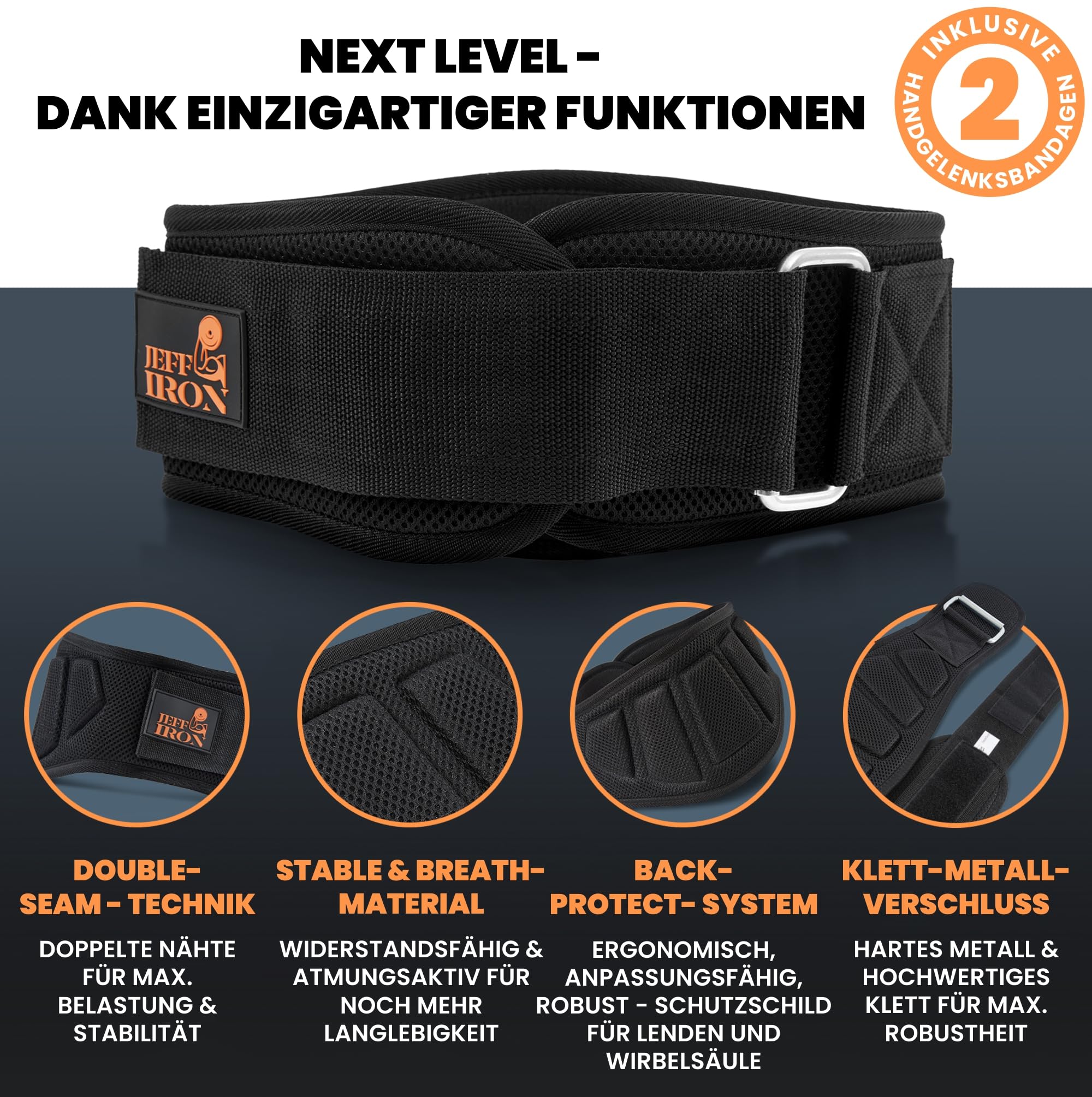 Gewichthebergürtel Herren & Damen – 16,5 cm Fitnessgürtel mit Klettverschluss für Krafttraining, Powerlifting, Kniebeugen & Kreuzheben – Rückenstütze Gym Gürtel